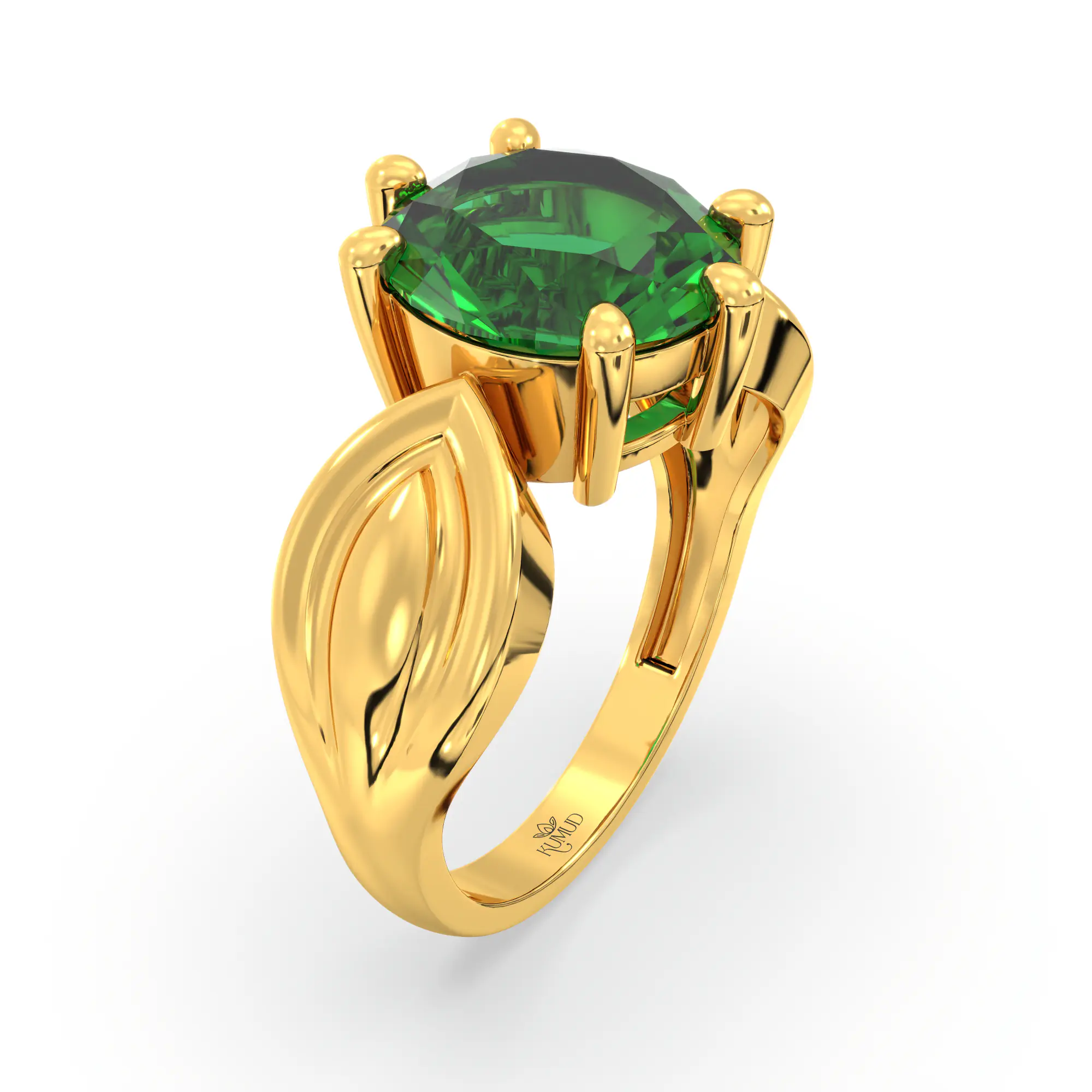 Emerald (Panna) Ring for Women in 22K Yellow Gold – Oval 9x8 mm, Prong Setting, 5 g (Design K17A-22) thumbnail