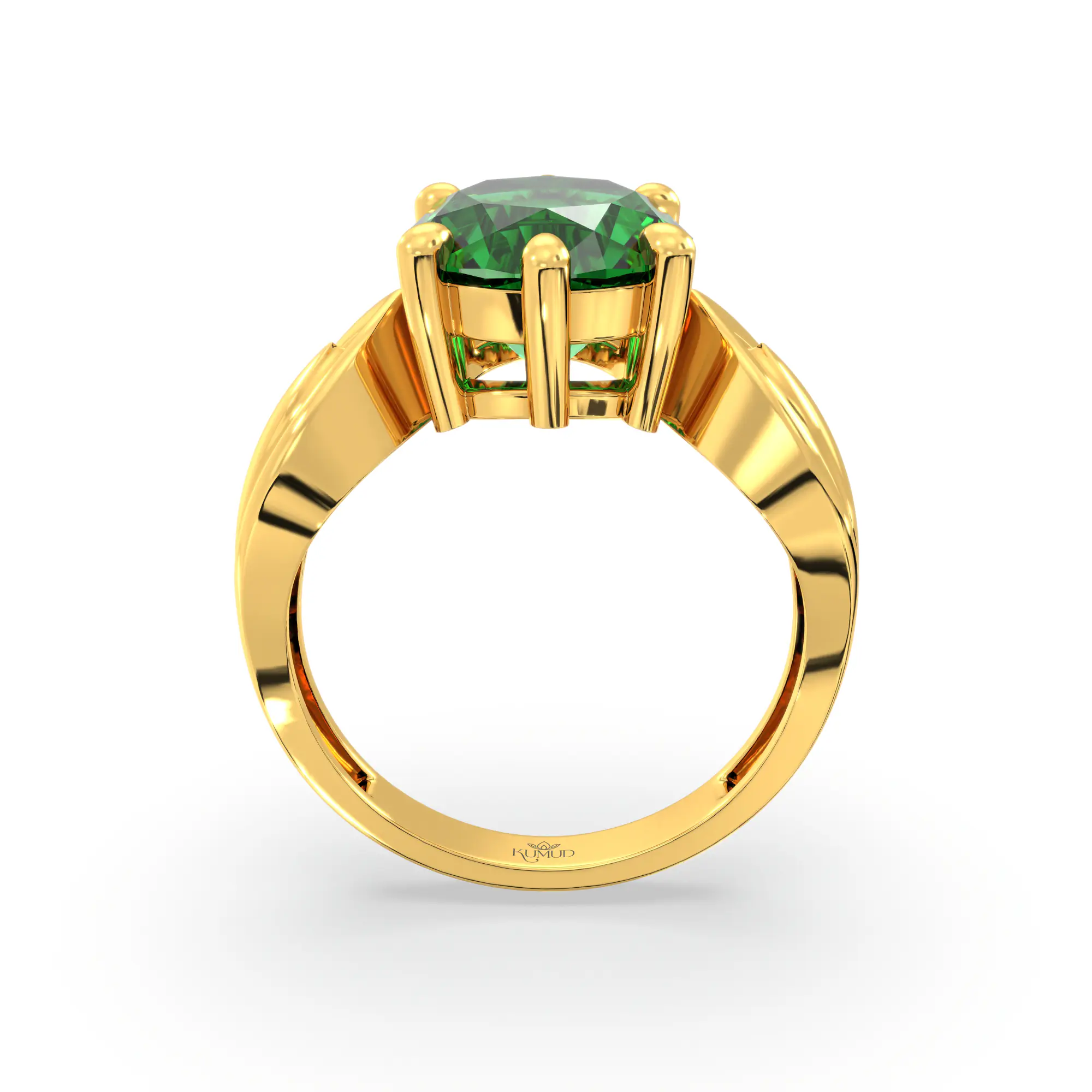 Emerald (Panna) Ring for Women in 22K Yellow Gold – Oval 9x8 mm, Prong Setting, 5 g (Design K17A-22) thumbnail