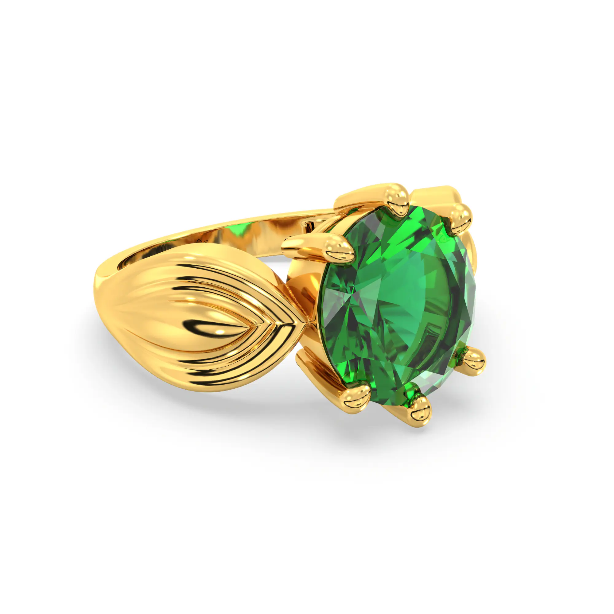 Emerald (Panna) Ring for Women in 22K Yellow Gold – Oval 9x8 mm, Prong Setting, 5 g (Design K17A-22) thumbnail