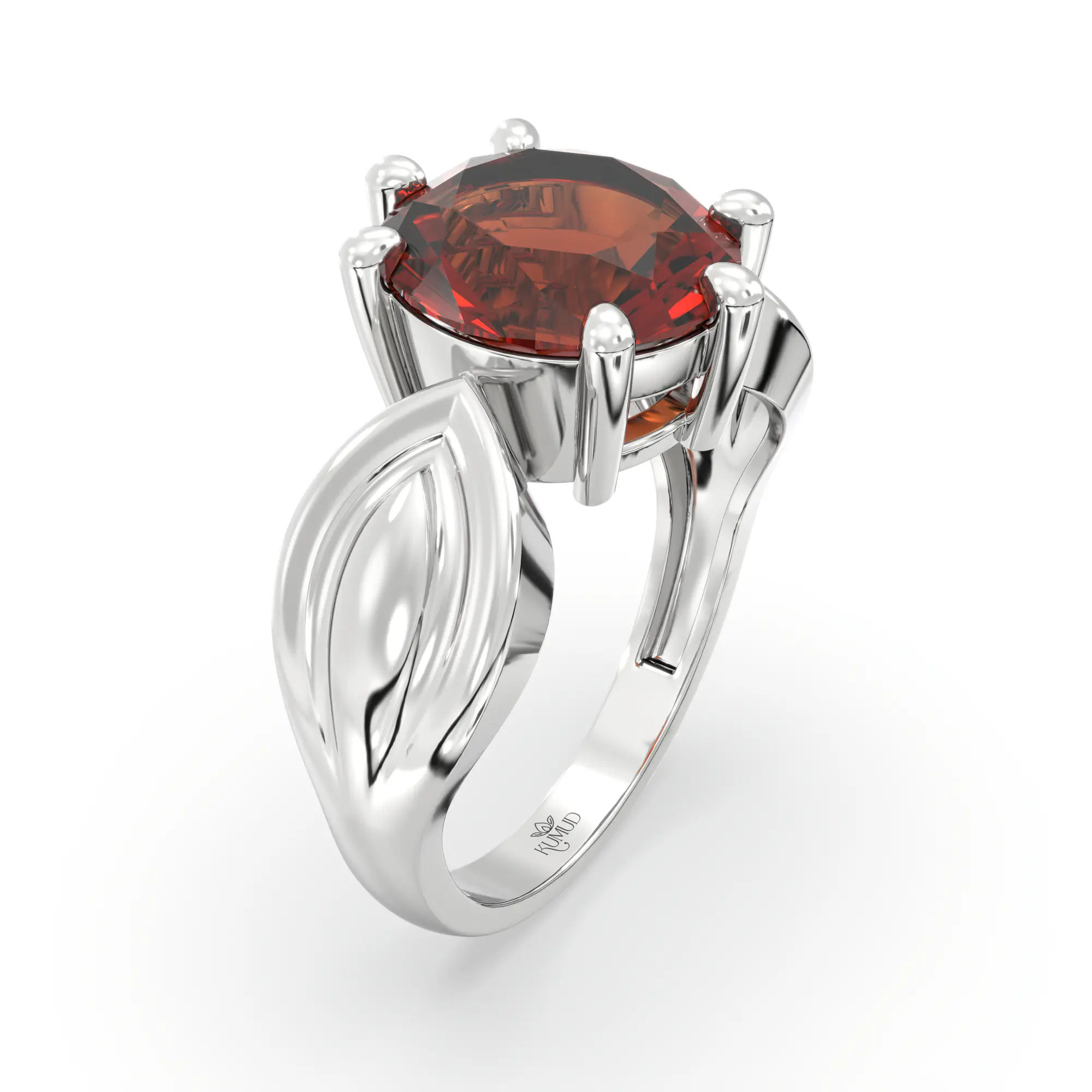 Hessonite (Gomed) Ring for Women in 18K White Gold – Oval 9x8 mm, Prong Setting, 5 g (Design K17A-22) thumbnail