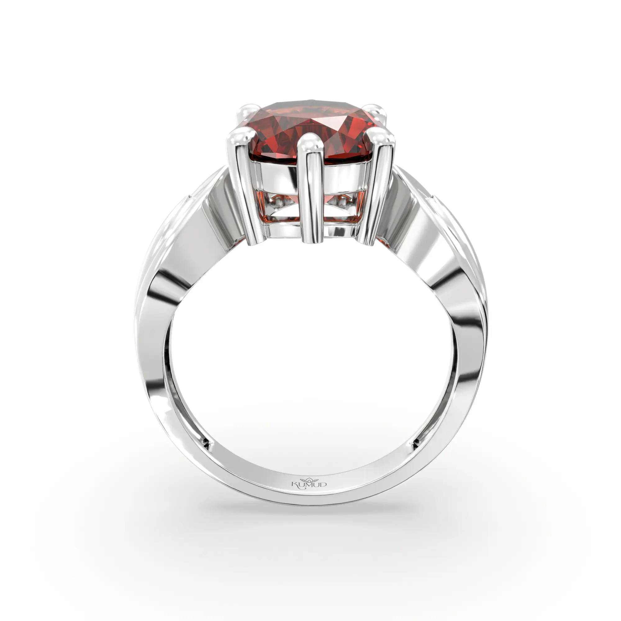 Hessonite (Gomed) Ring for Women in 18K White Gold – Oval 9x8 mm, Prong Setting, 5 g (Design K17A-22) thumbnail