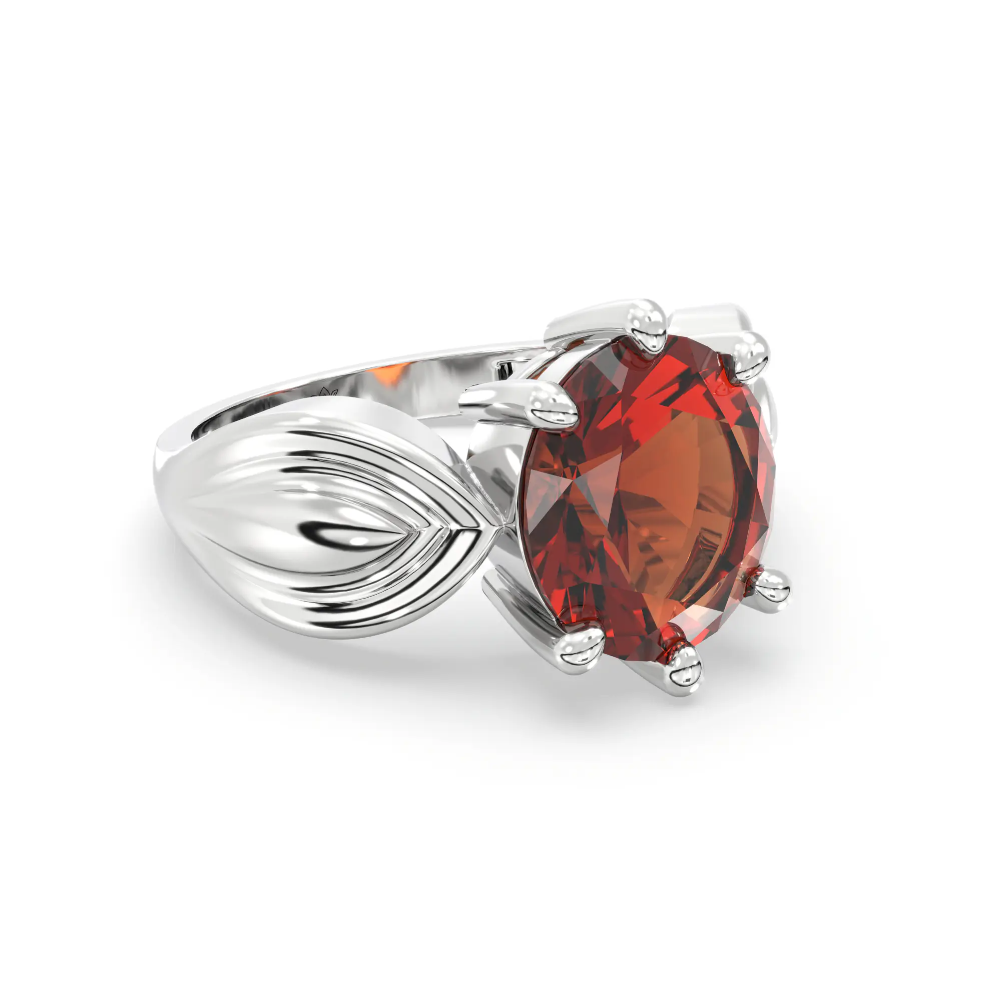 Hessonite (Gomed) Ring for Women in 18K White Gold – Oval 9x8 mm, Prong Setting, 5 g (Design K17A-22) thumbnail