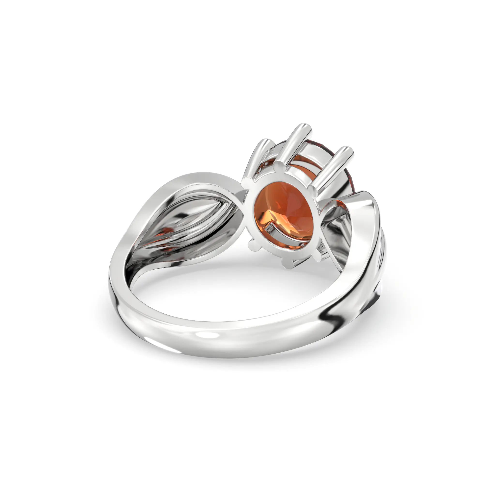 Hessonite (Gomed) Ring for Women in 18K White Gold – Oval 9x8 mm, Prong Setting, 5 g (Design K17A-22) thumbnail