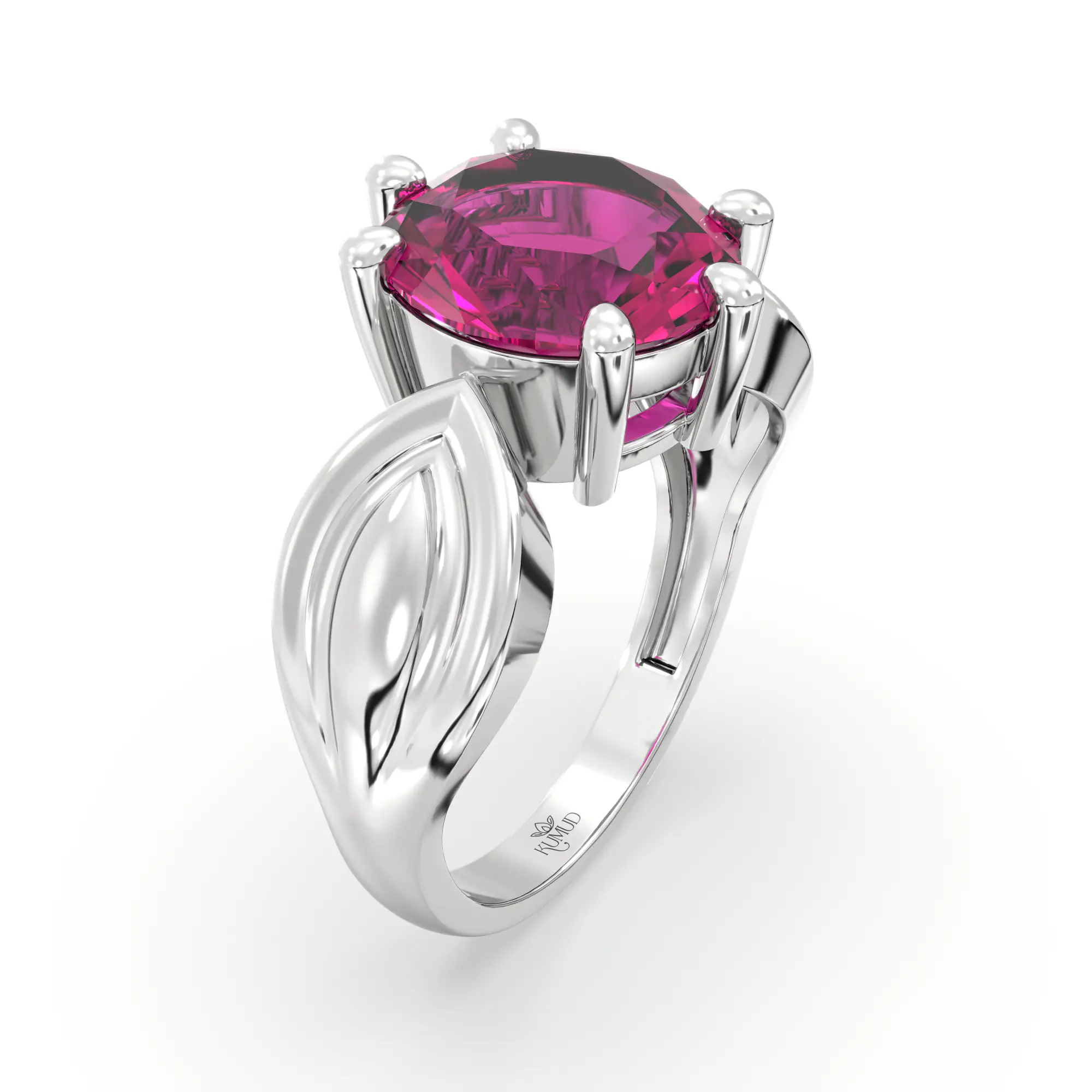 Ruby (Manik) Ring for Women in 18K White Gold – Oval 9x8 mm, Prong Setting, 5 g (Design K17A-22) thumbnail