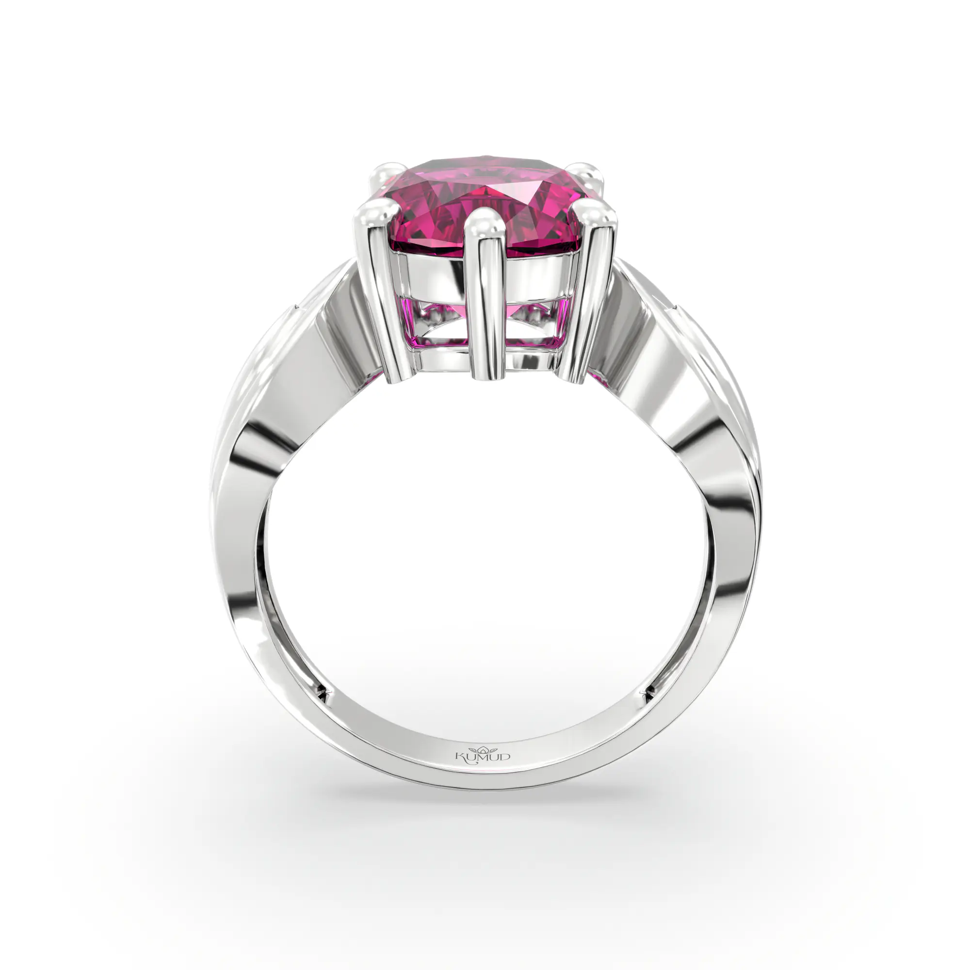 Ruby (Manik) Ring for Women in 18K White Gold – Oval 9x8 mm, Prong Setting, 5 g (Design K17A-22) thumbnail