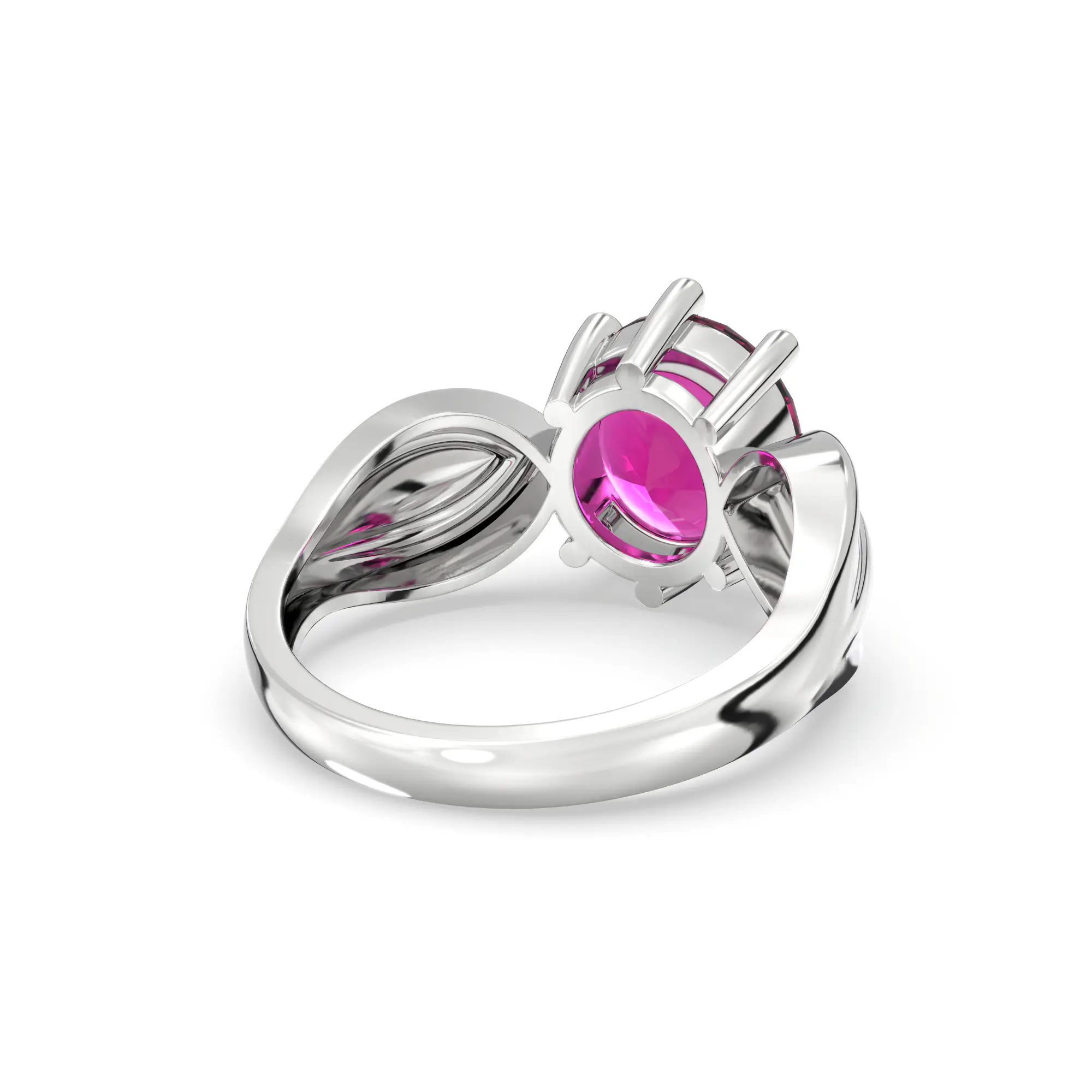 Ruby (Manik) Ring for Women in 18K White Gold – Oval 9x8 mm, Prong Setting, 5 g (Design K17A-22) thumbnail