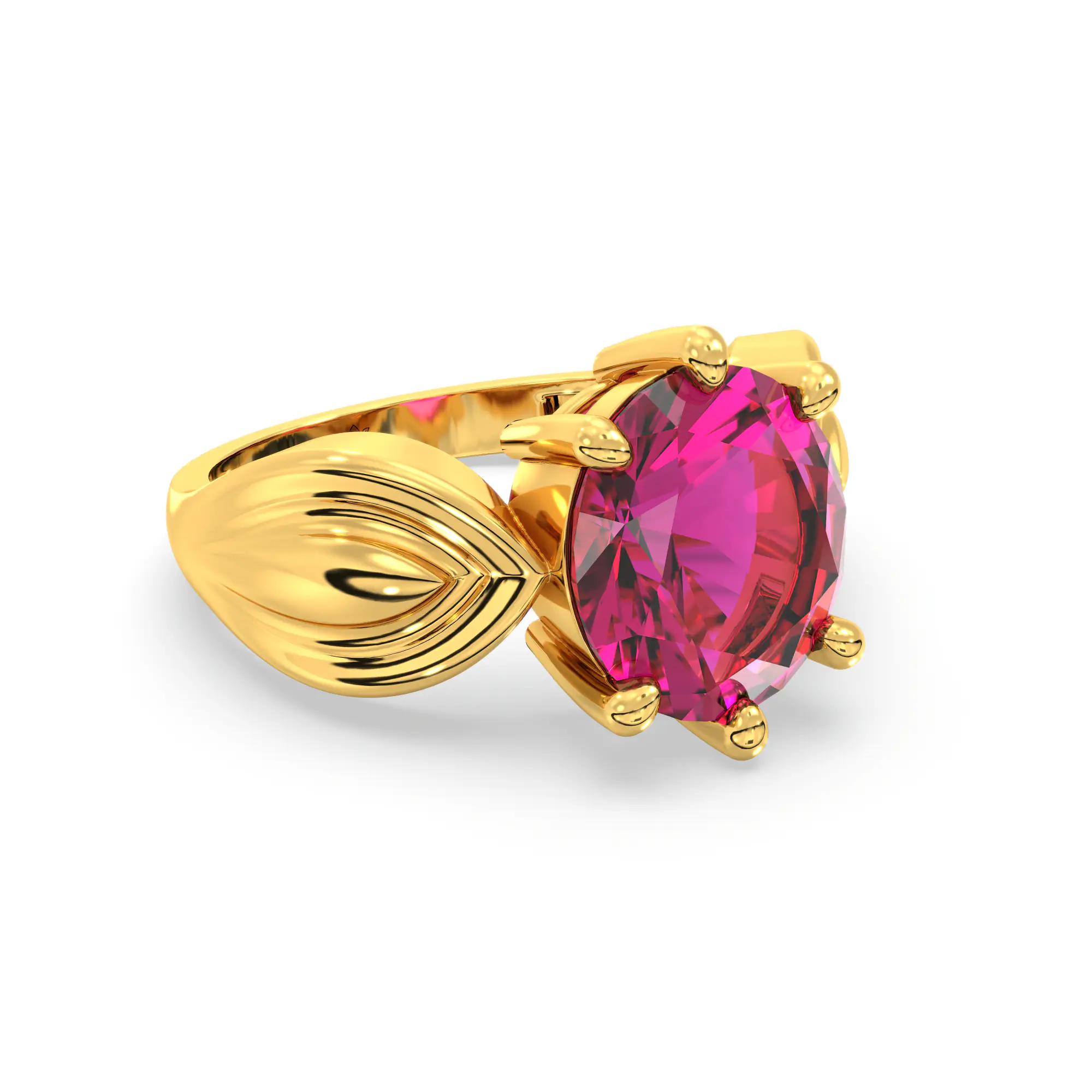 Ruby (Manik) Ring for Women in 22K Yellow Gold – Oval 9x8 mm, Prong Setting, 5 g (Design K17A-22) thumbnail