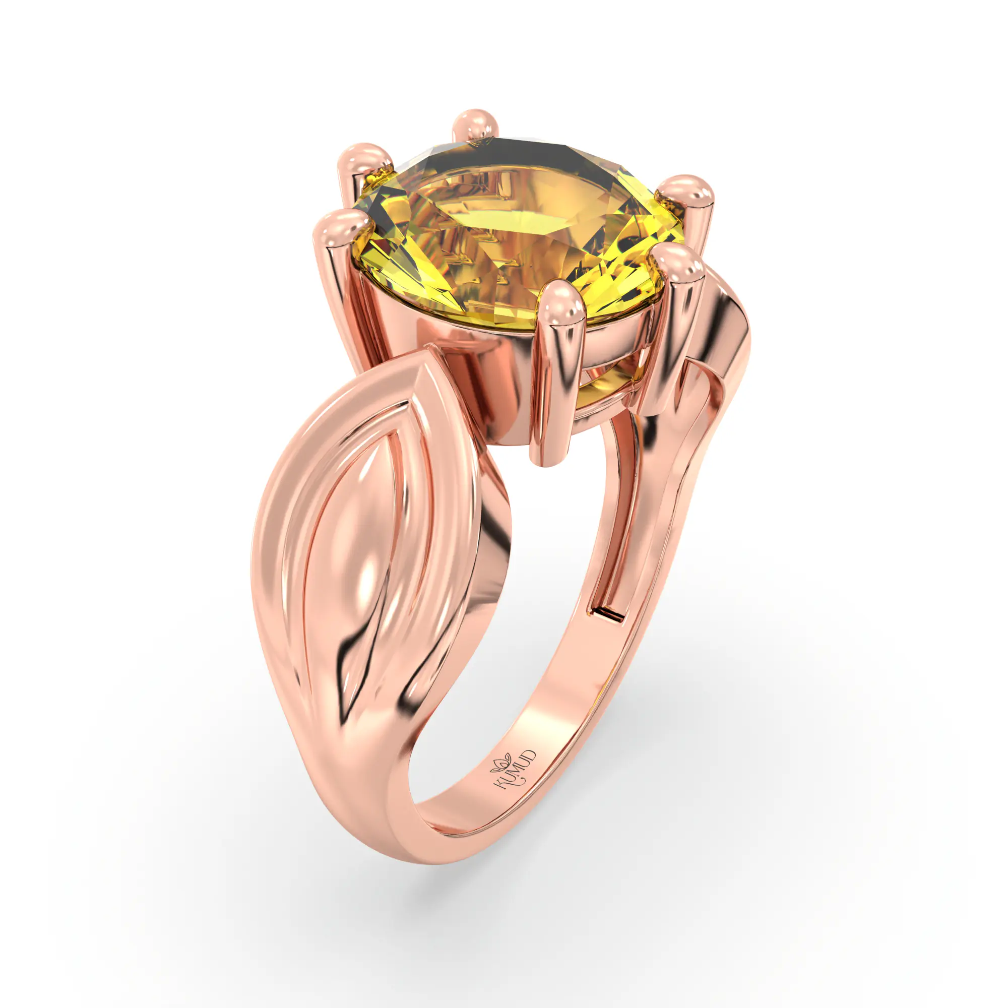 Yellow Sapphire (Pukhraj) Ring for Women in 18K Rose Gold – Oval 9x8 mm, Prong Setting, 5 g (Design K17A-22) thumbnail
