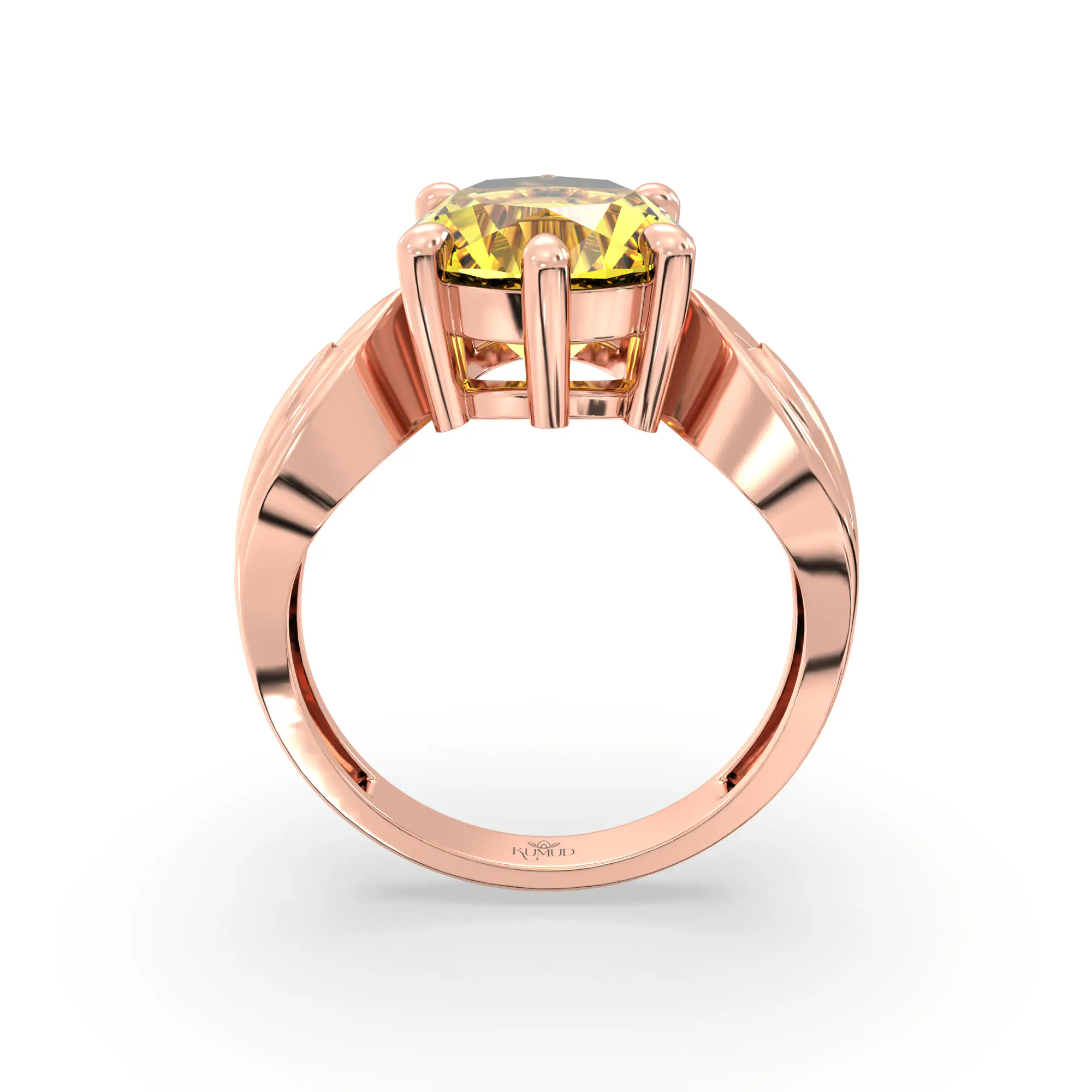Yellow Sapphire (Pukhraj) Ring for Women in 18K Rose Gold – Oval 9x8 mm, Prong Setting, 5 g (Design K17A-22) thumbnail