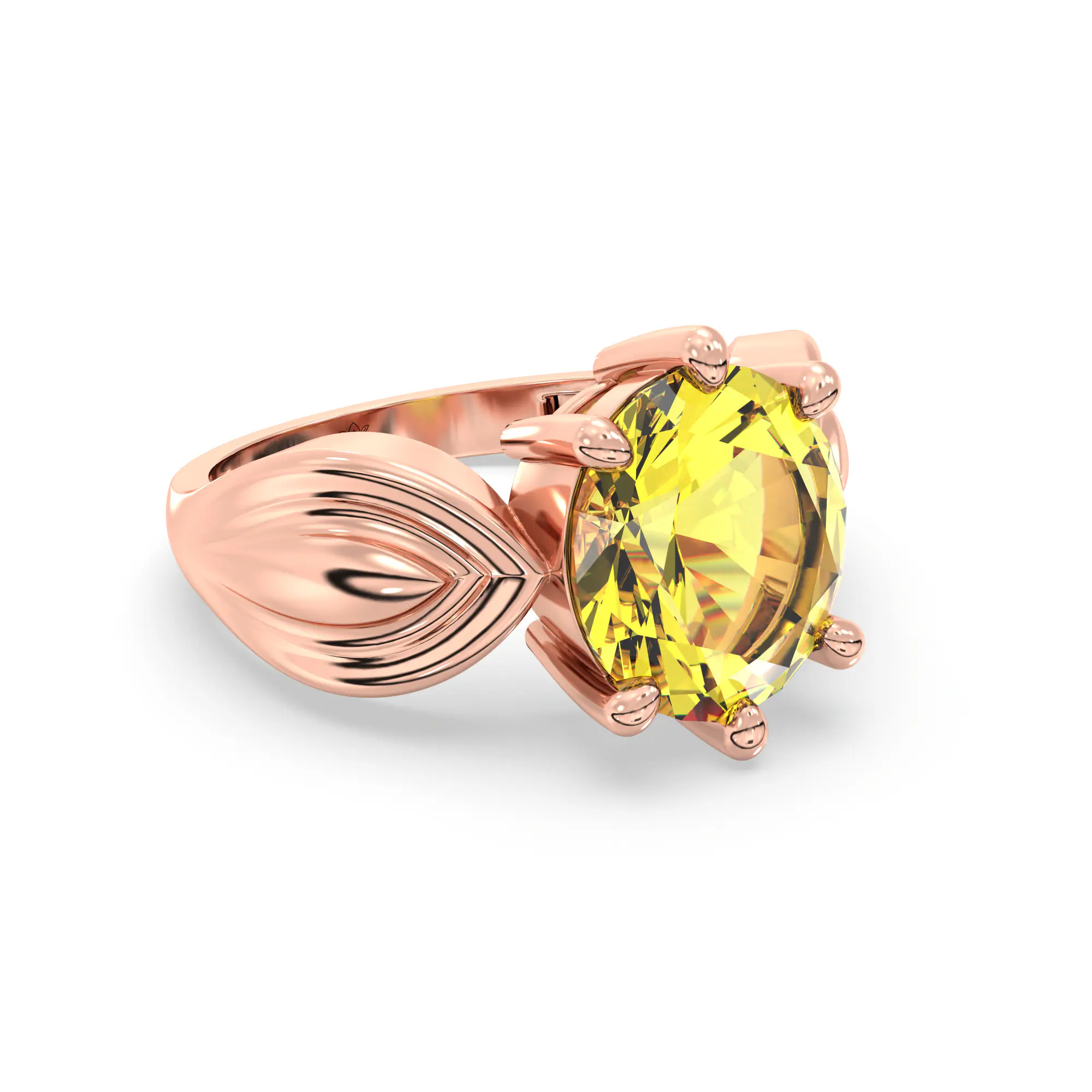 Yellow Sapphire (Pukhraj) Ring for Women in 18K Rose Gold – Oval 9x8 mm, Prong Setting, 5 g (Design K17A-22) thumbnail