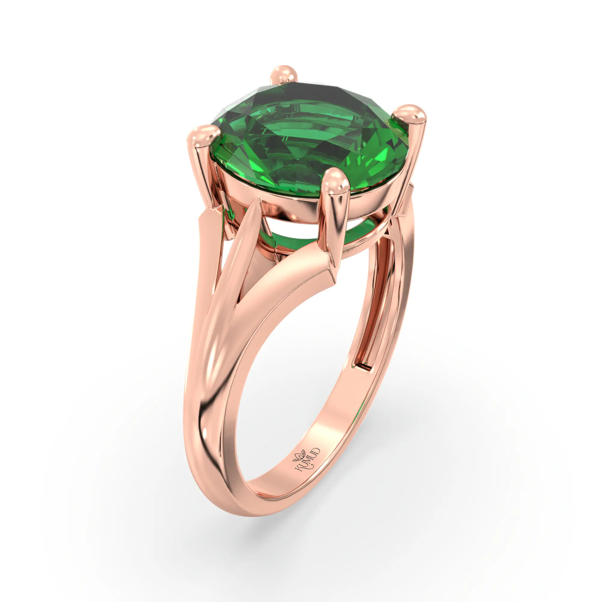 Emerald (Panna) Ring for Women in 18K Rose Gold – Oval 9x8 mm, Prong Setting, 4 g (Design K17A-23) thumbnail