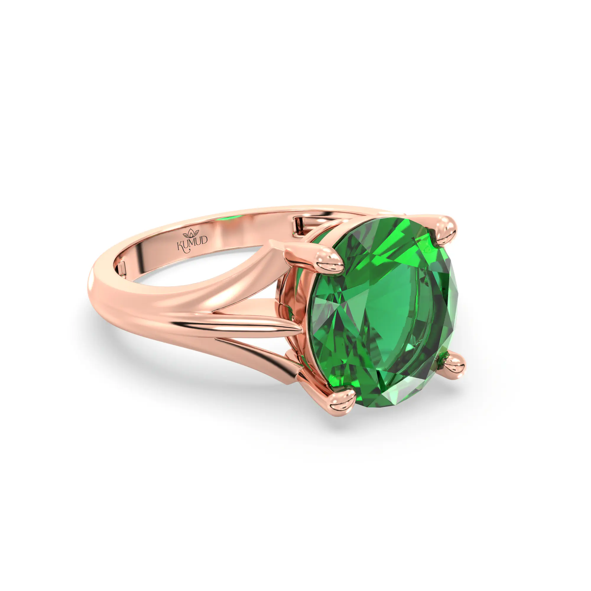 Emerald (Panna) Ring for Women in 18K Rose Gold – Oval 9x8 mm, Prong Setting, 4 g (Design K17A-23) thumbnail
