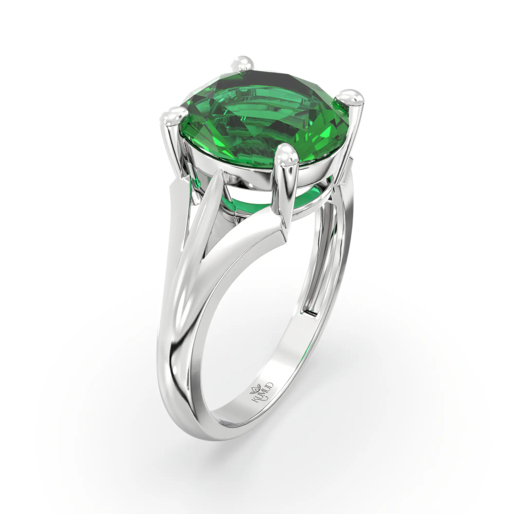Emerald (Panna) Ring for Women in 18K White Gold – Oval 9x8 mm, Prong Setting, 4 g (Design K17A-23) thumbnail