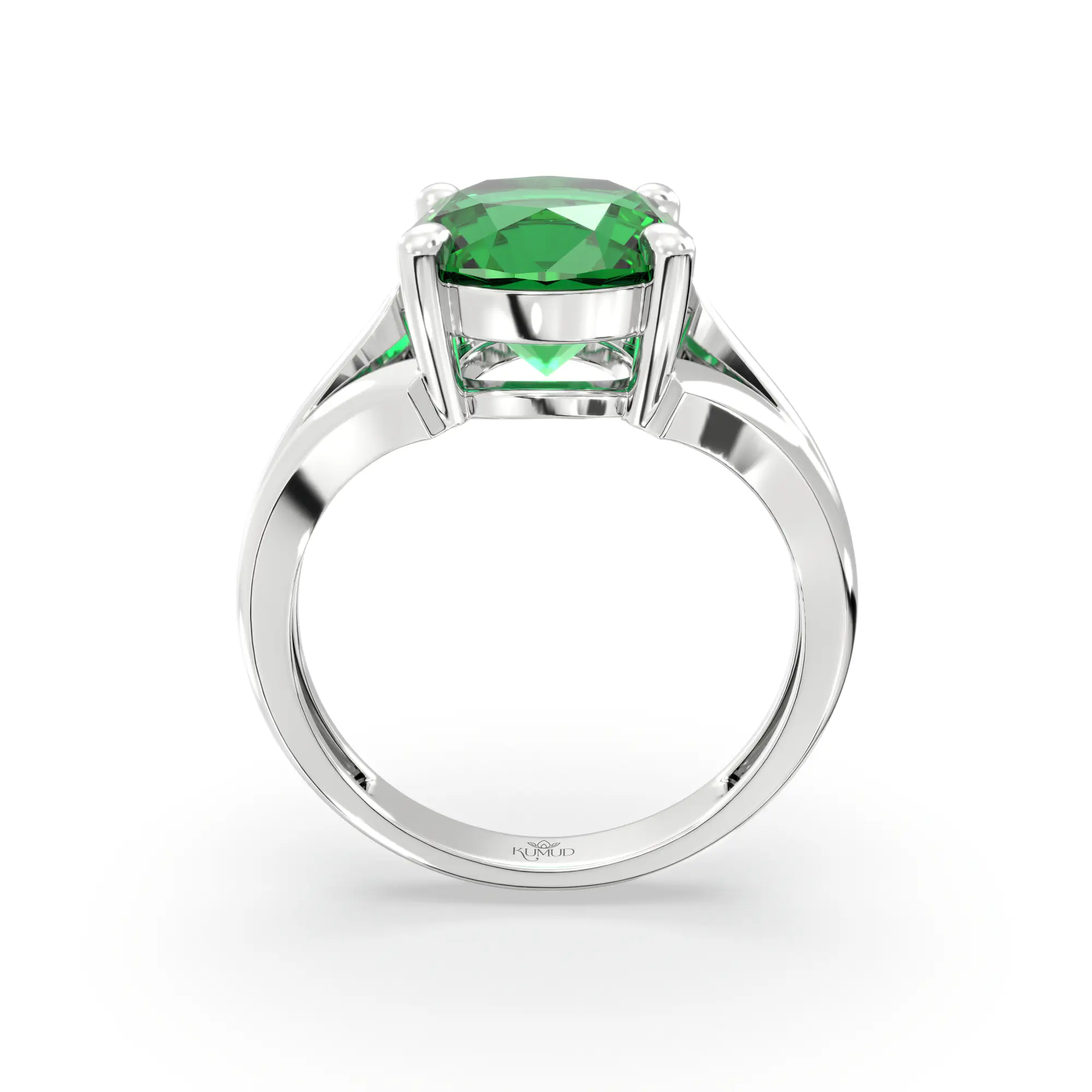 Emerald (Panna) Ring for Women in 18K White Gold – Oval 9x8 mm, Prong Setting, 4 g (Design K17A-23) thumbnail