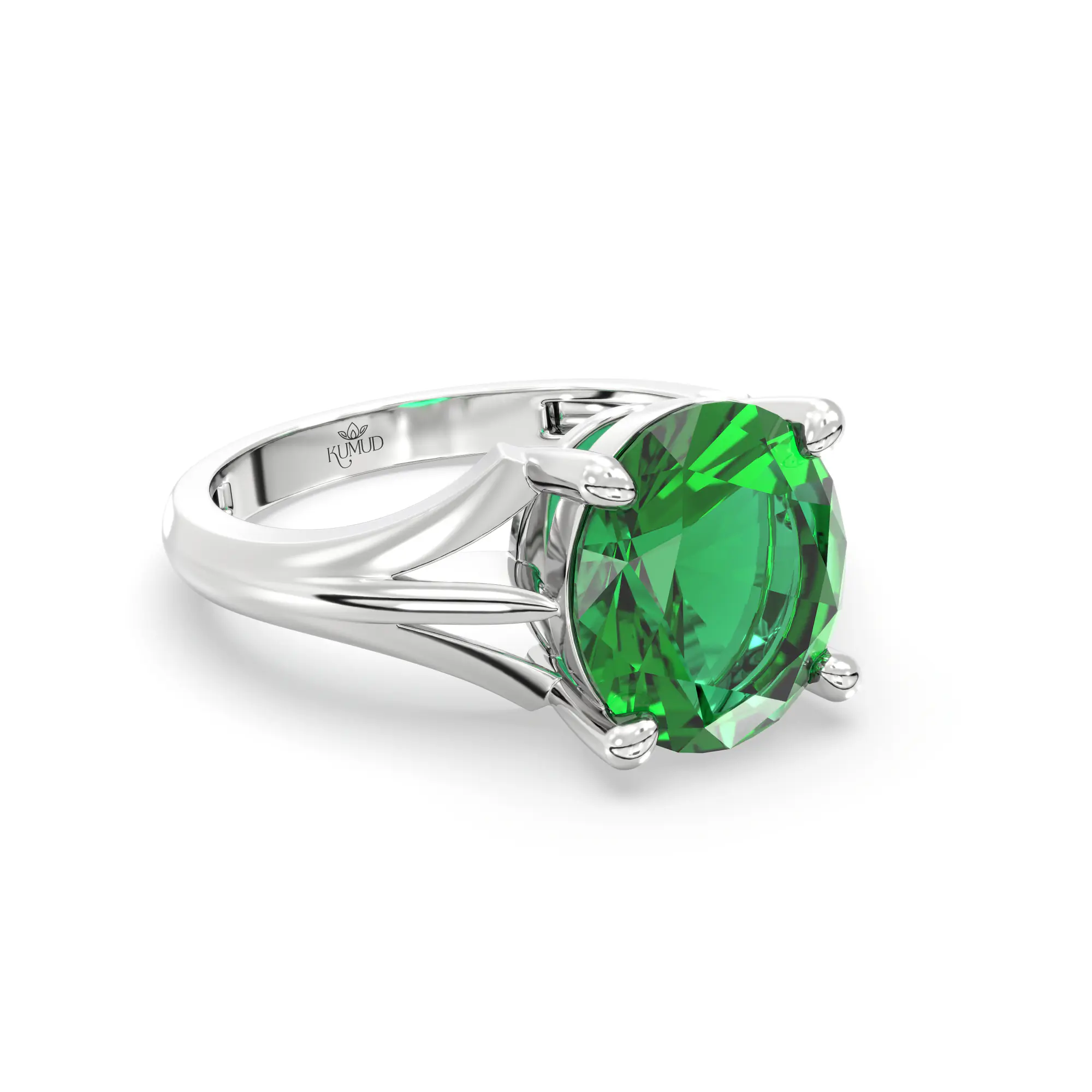 Emerald (Panna) Ring for Women in 18K White Gold – Oval 9x8 mm, Prong Setting, 4 g (Design K17A-23) thumbnail