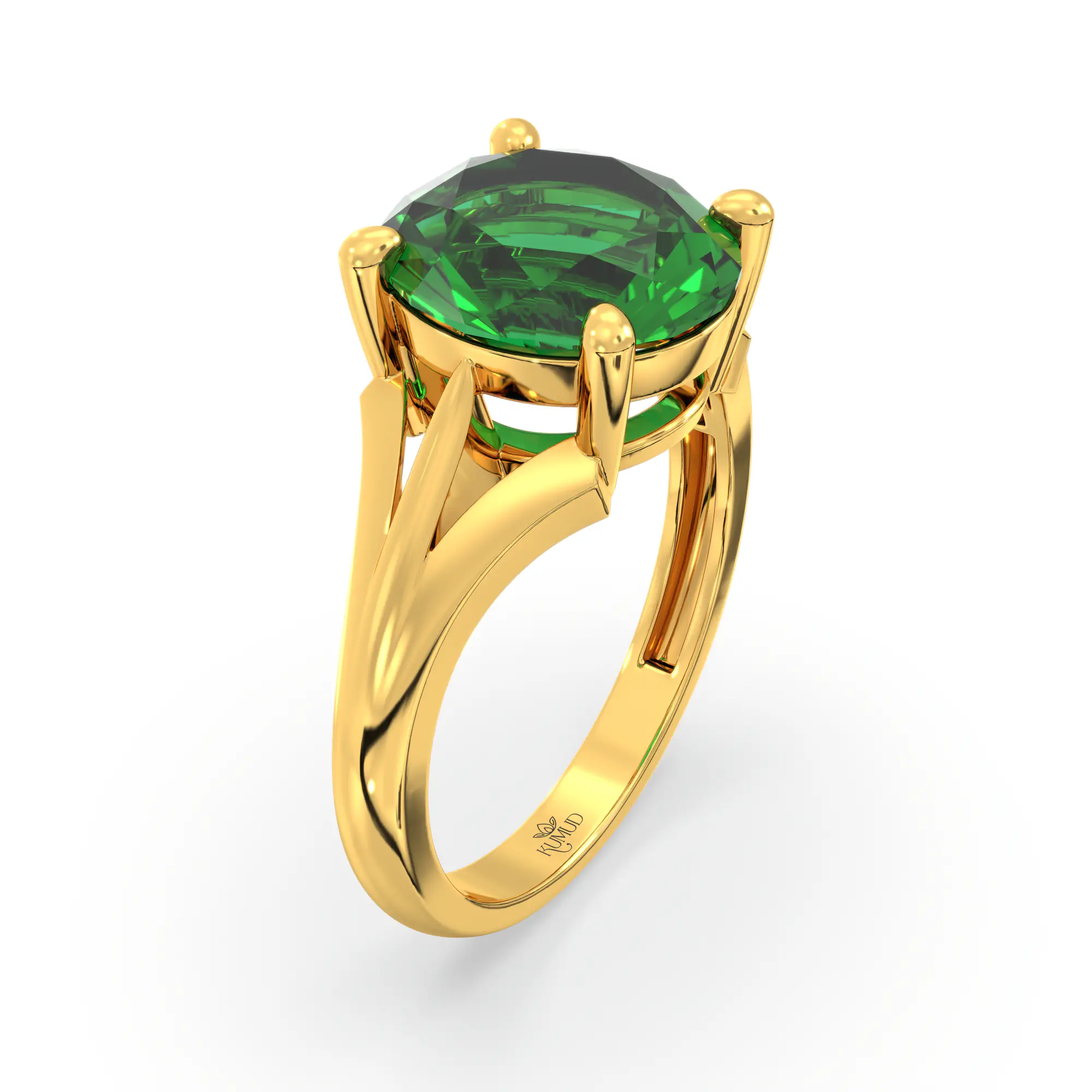 Emerald (Panna) Ring for Women in 22K Yellow Gold – Oval 9x8 mm, Prong Setting, 4 g (Design K17A-23) thumbnail
