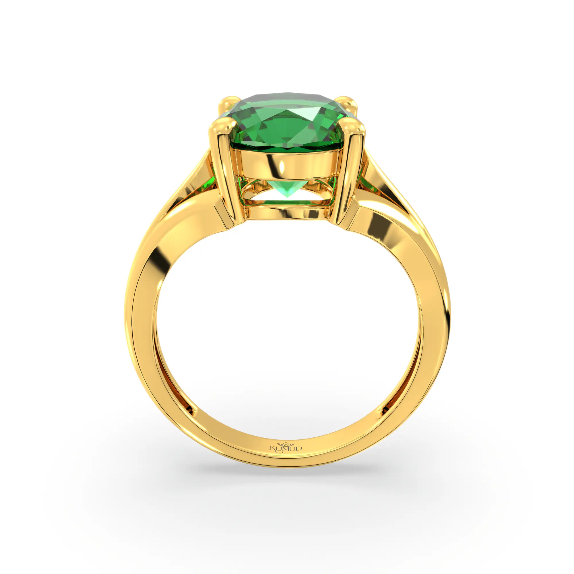 Emerald (Panna) Ring for Women in 22K Yellow Gold – Oval 9x8 mm, Prong Setting, 4 g (Design K17A-23) thumbnail