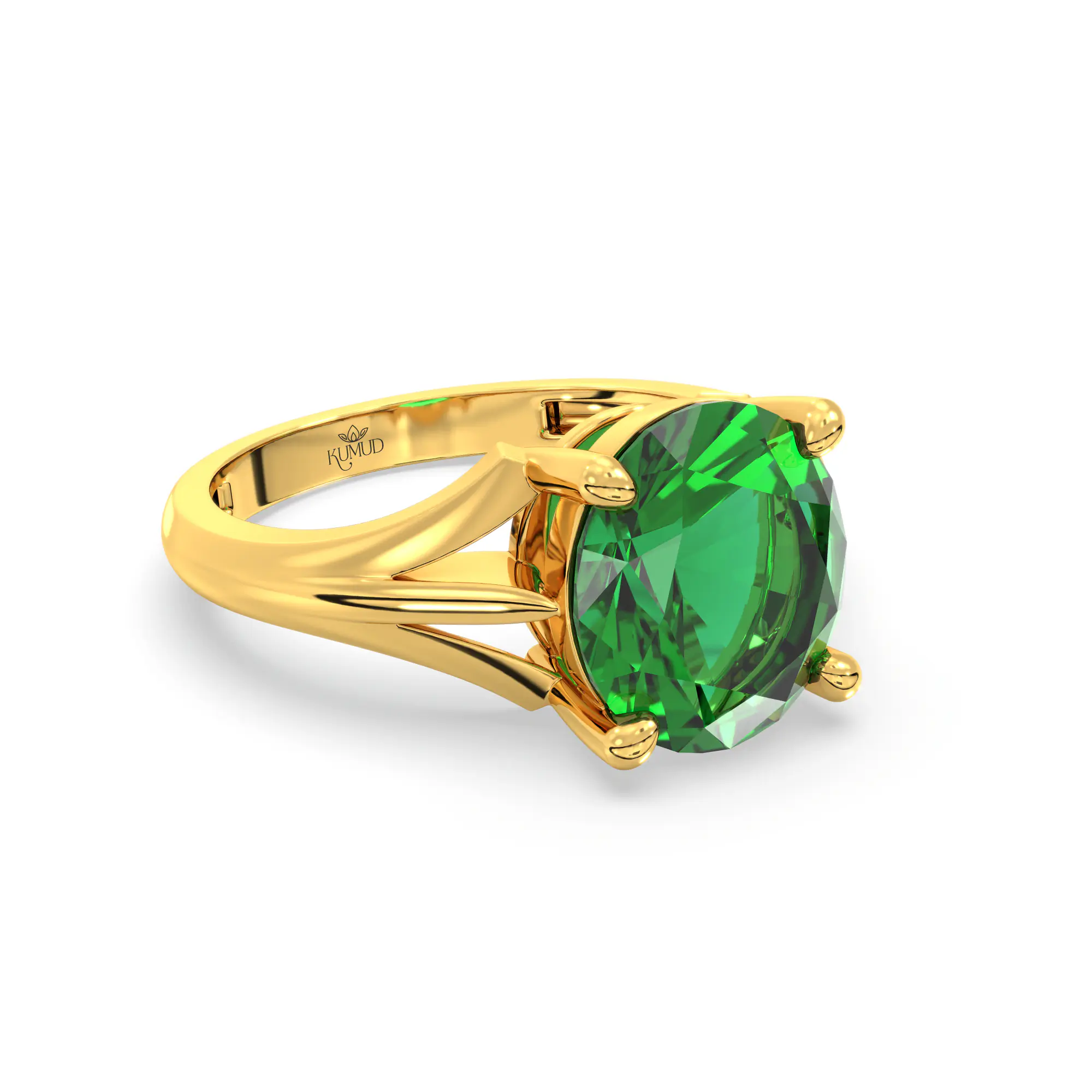 Emerald (Panna) Ring for Women in 22K Yellow Gold – Oval 9x8 mm, Prong Setting, 4 g (Design K17A-23) thumbnail