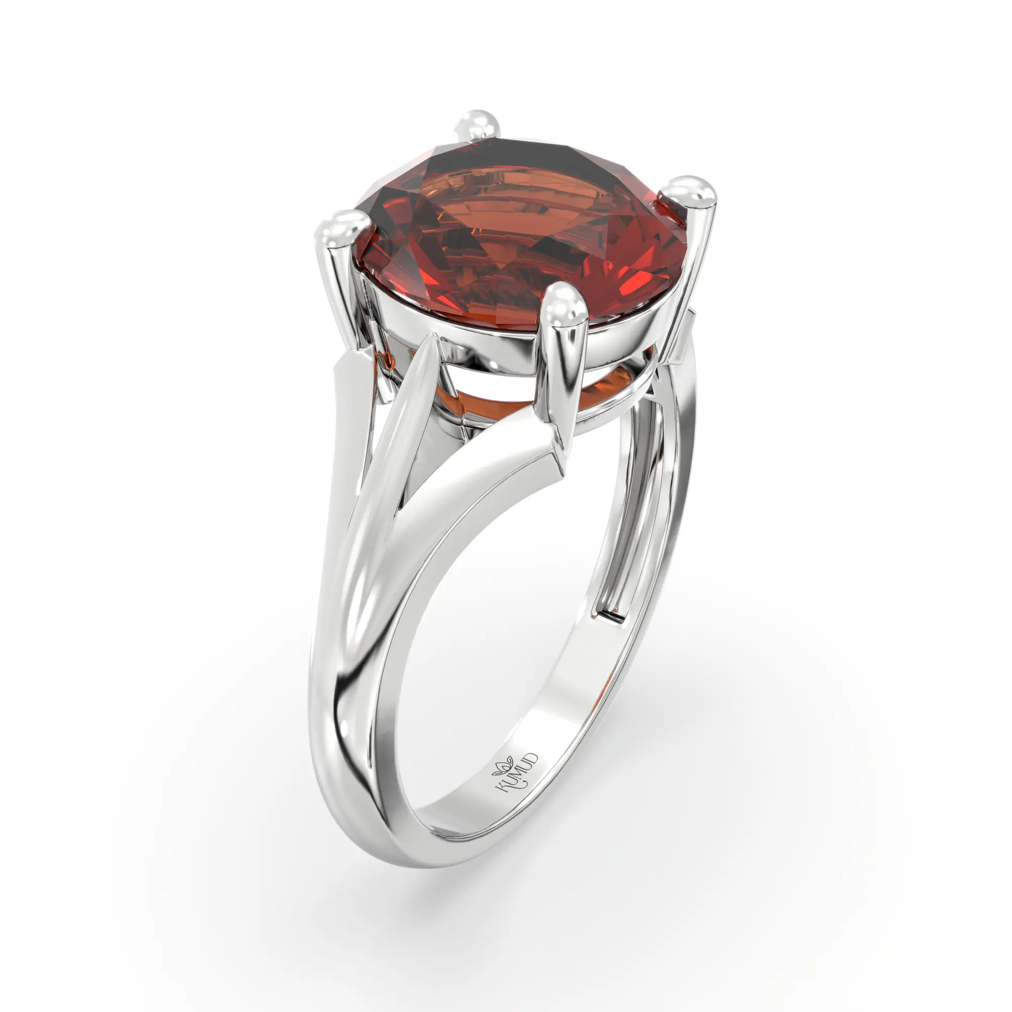 Hessonite (Gomed) Ring for Women in 18K White Gold – Oval 9x8 mm, Prong Setting, 4 g (Design K17A-23) thumbnail