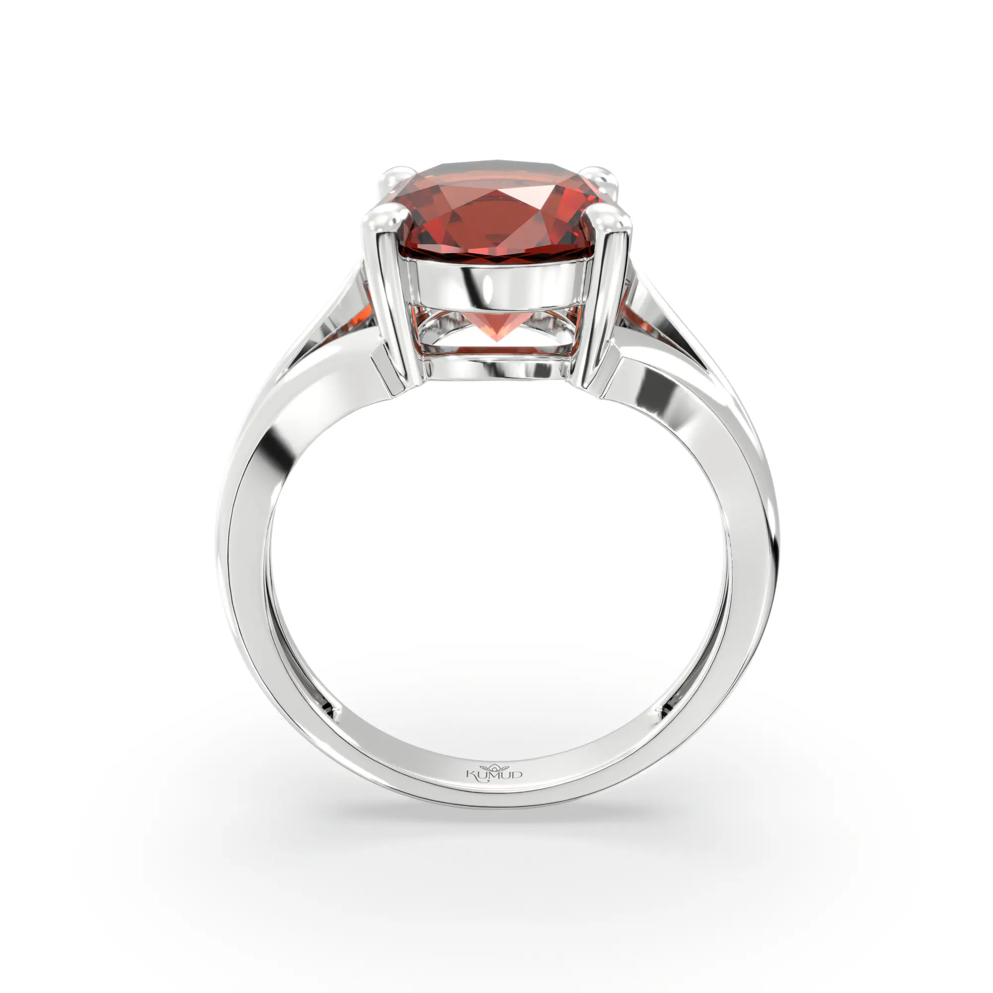 Hessonite (Gomed) Ring for Women in 18K White Gold – Oval 9x8 mm, Prong Setting, 4 g (Design K17A-23) thumbnail