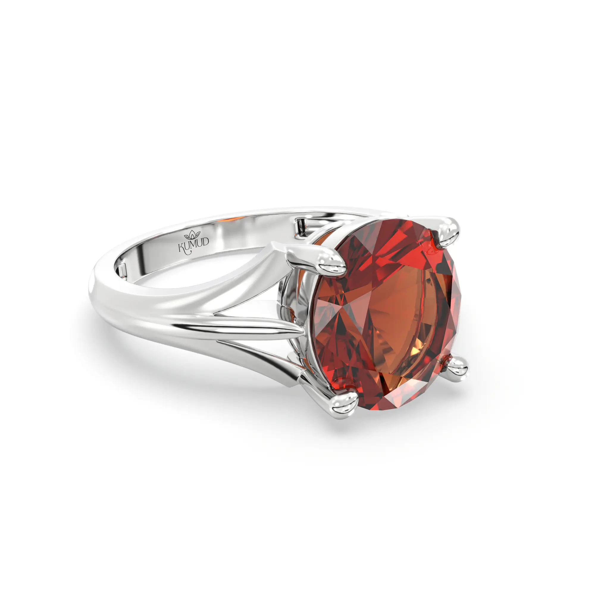 Hessonite (Gomed) Ring for Women in 18K White Gold – Oval 9x8 mm, Prong Setting, 4 g (Design K17A-23) thumbnail