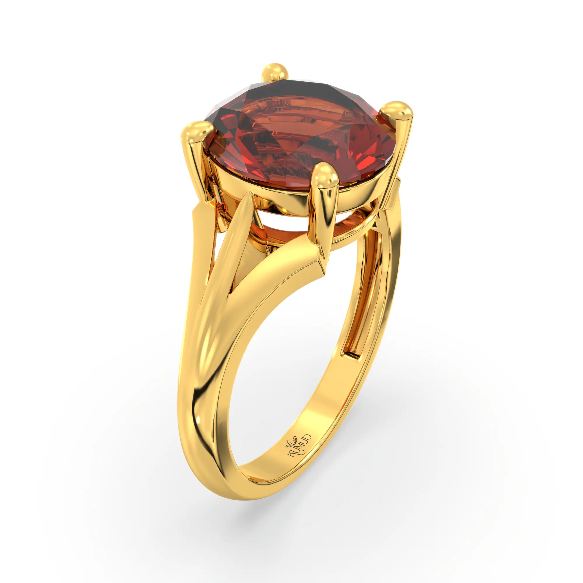 Hessonite (Gomed) Ring for Women in 22K Yellow Gold – Oval 9x8 mm, Prong Setting, 4 g (Design K17A-23) thumbnail