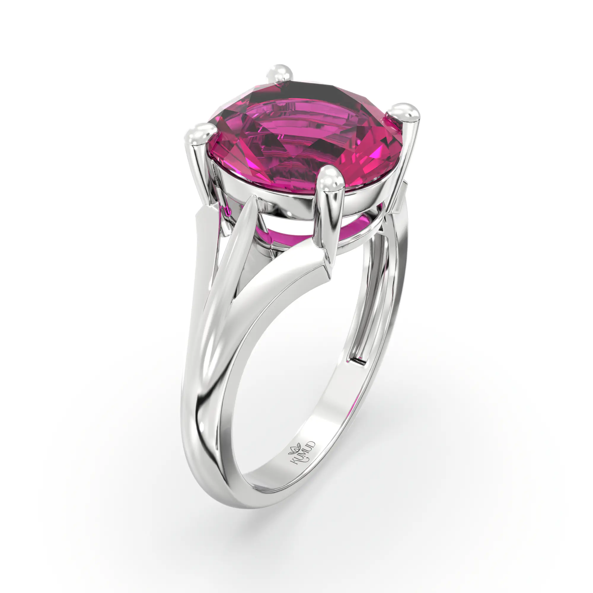 Ruby (Manik) Ring for Women in 18K White Gold – Oval 9x8 mm, Prong Setting, 4 g (Design K17A-23) thumbnail