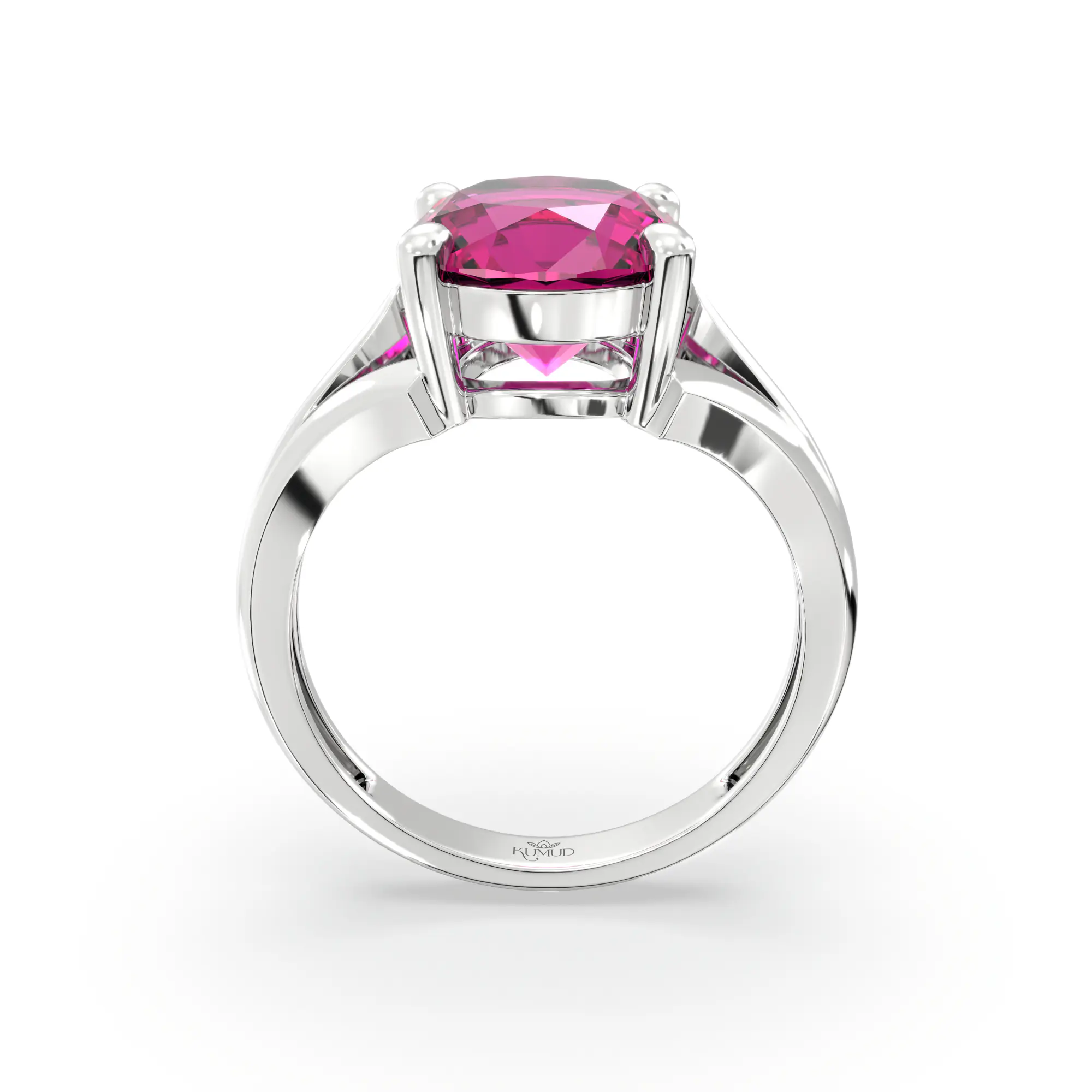 Ruby (Manik) Ring for Women in 18K White Gold – Oval 9x8 mm, Prong Setting, 4 g (Design K17A-23) thumbnail