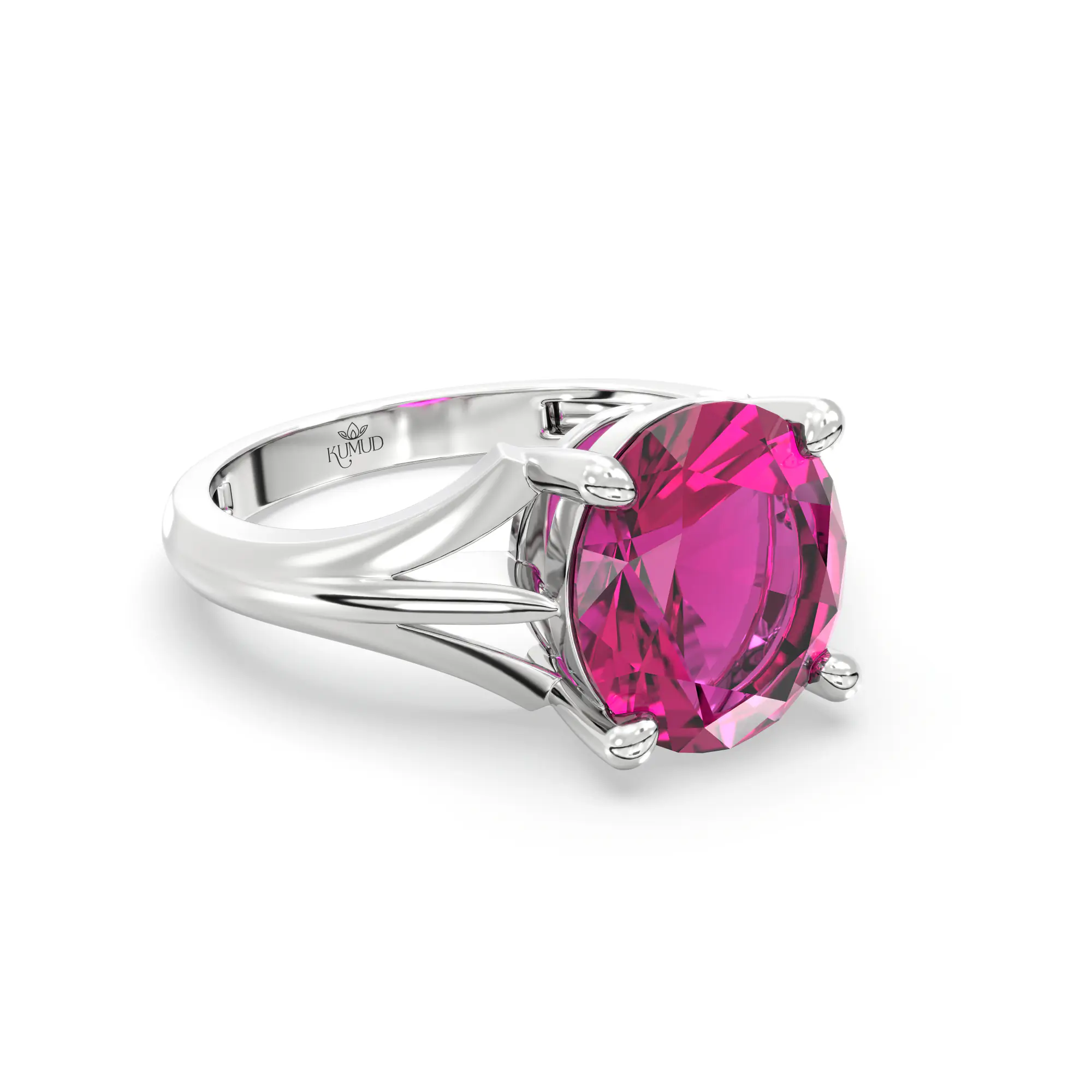 Ruby (Manik) Ring for Women in 18K White Gold – Oval 9x8 mm, Prong Setting, 4 g (Design K17A-23) thumbnail
