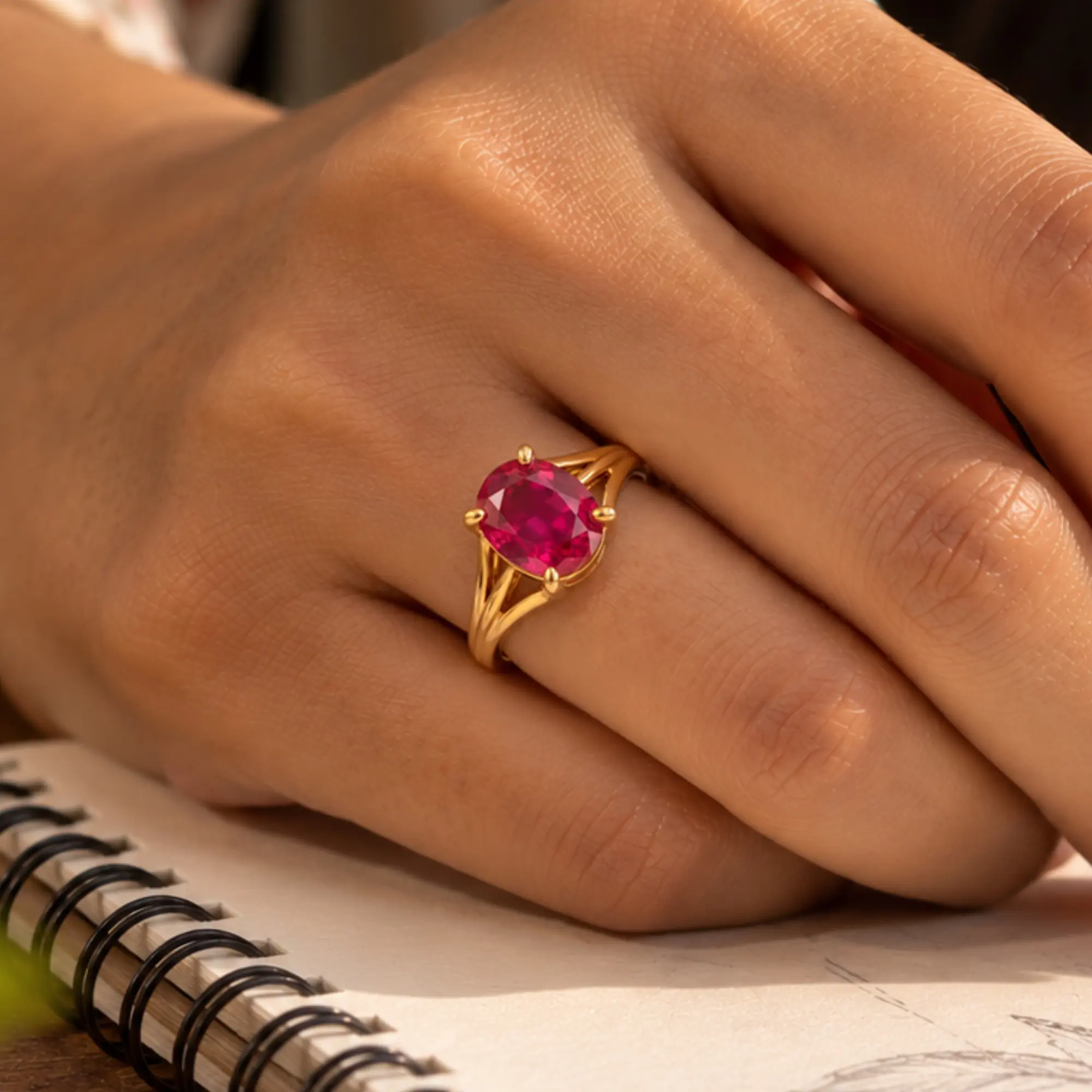 Ruby (Manik) Ring for Women in 22K Yellow Gold – Oval 9x8 mm, Prong Setting, 4 g (Design K17A-23) thumbnail