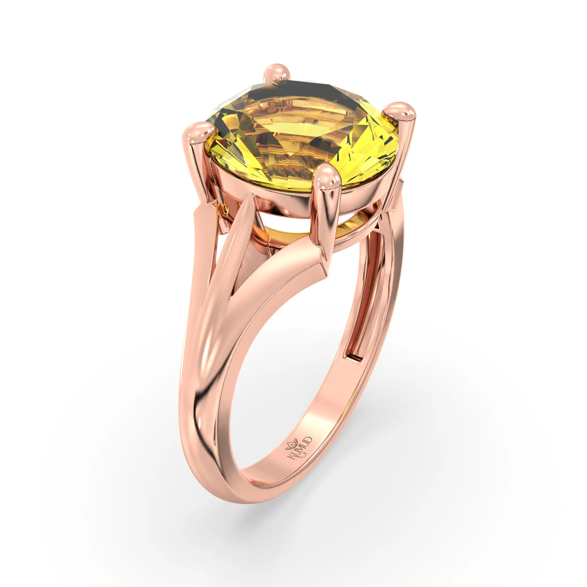 Yellow Sapphire (Pukhraj) Ring for Women in 18K Rose Gold – Oval 9x8 mm, Prong Setting, 4 g (Design K17A-23) thumbnail