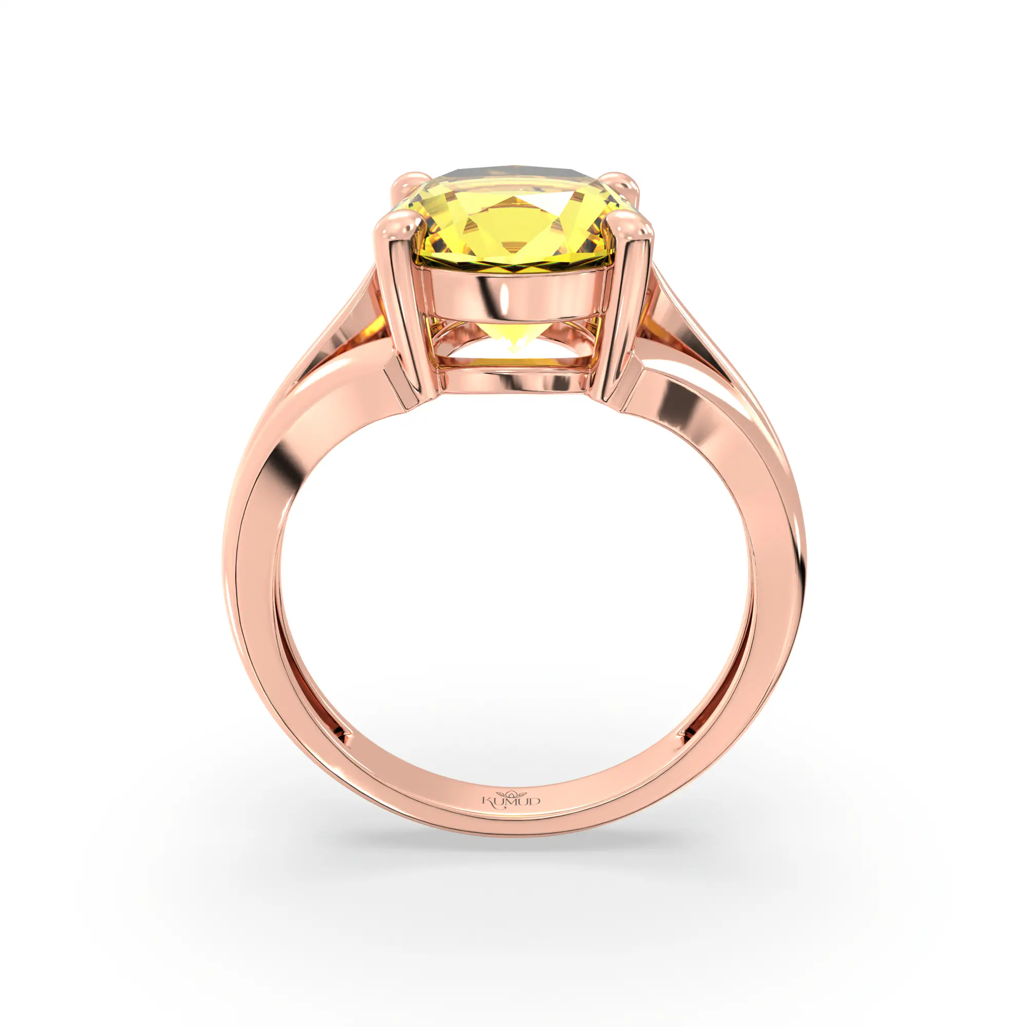 Yellow Sapphire (Pukhraj) Ring for Women in 18K Rose Gold – Oval 9x8 mm, Prong Setting, 4 g (Design K17A-23) thumbnail