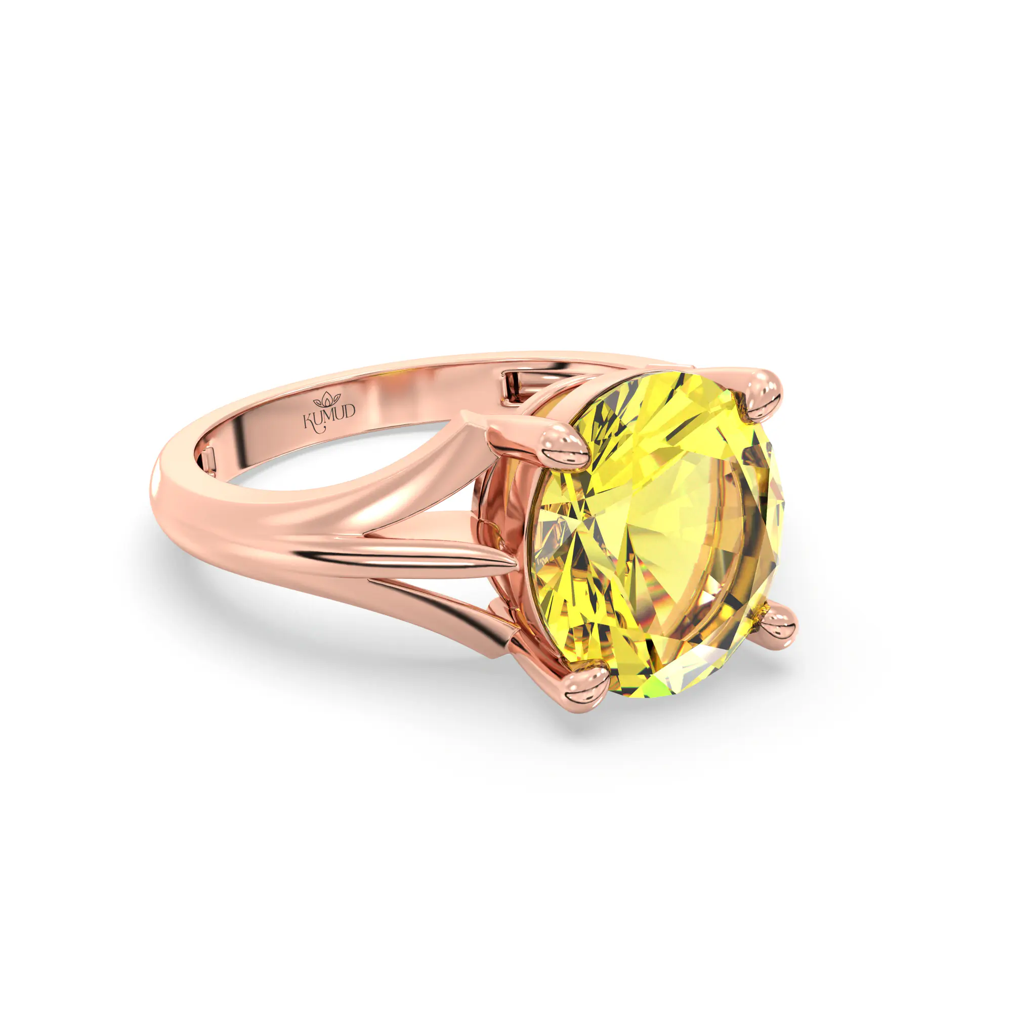 Yellow Sapphire (Pukhraj) Ring for Women in 18K Rose Gold – Oval 9x8 mm, Prong Setting, 4 g (Design K17A-23) thumbnail
