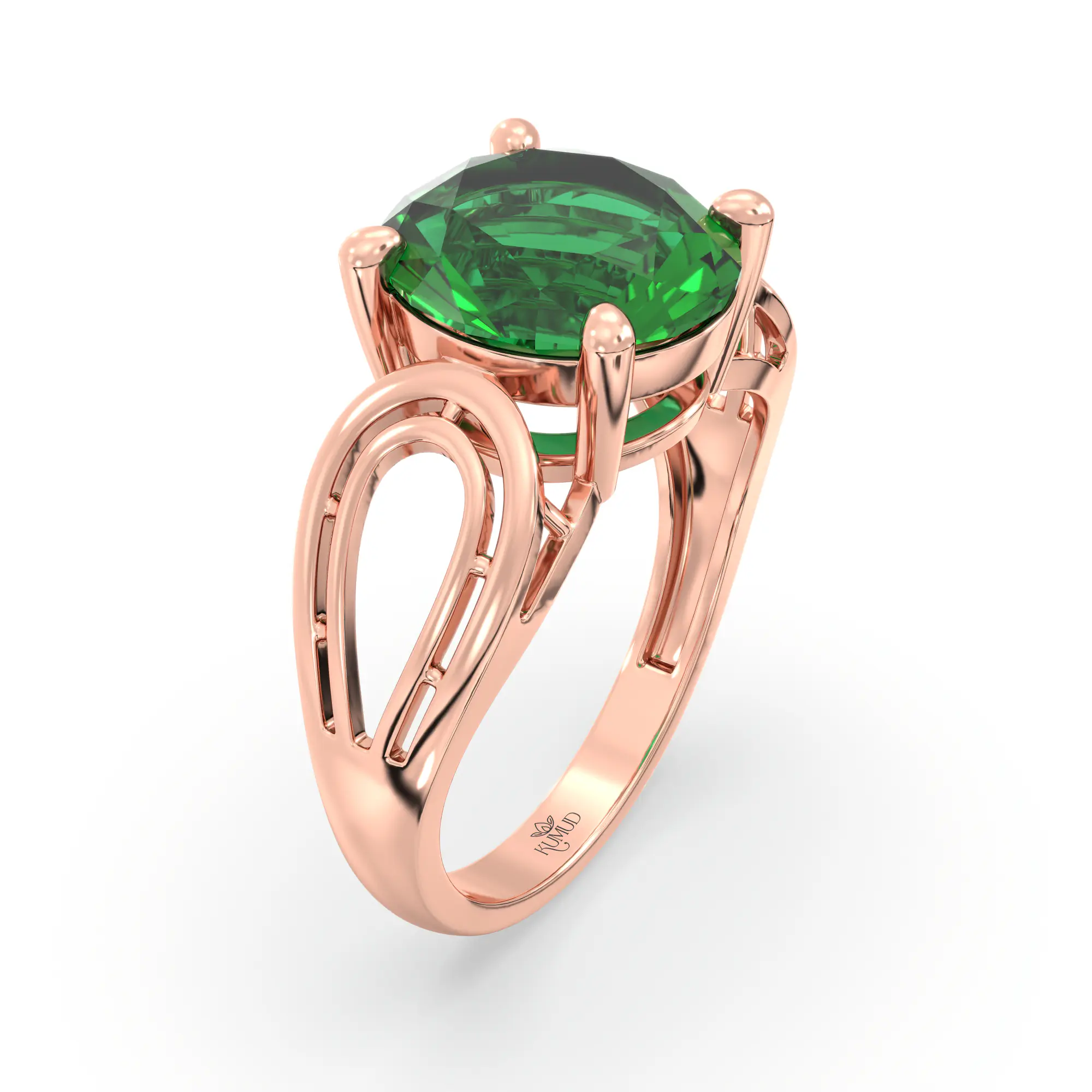 Emerald (Panna) Ring for Women in 18K Rose Gold – Oval 9x8 mm, Prong Setting, 4 g (Design K17A-24) thumbnail