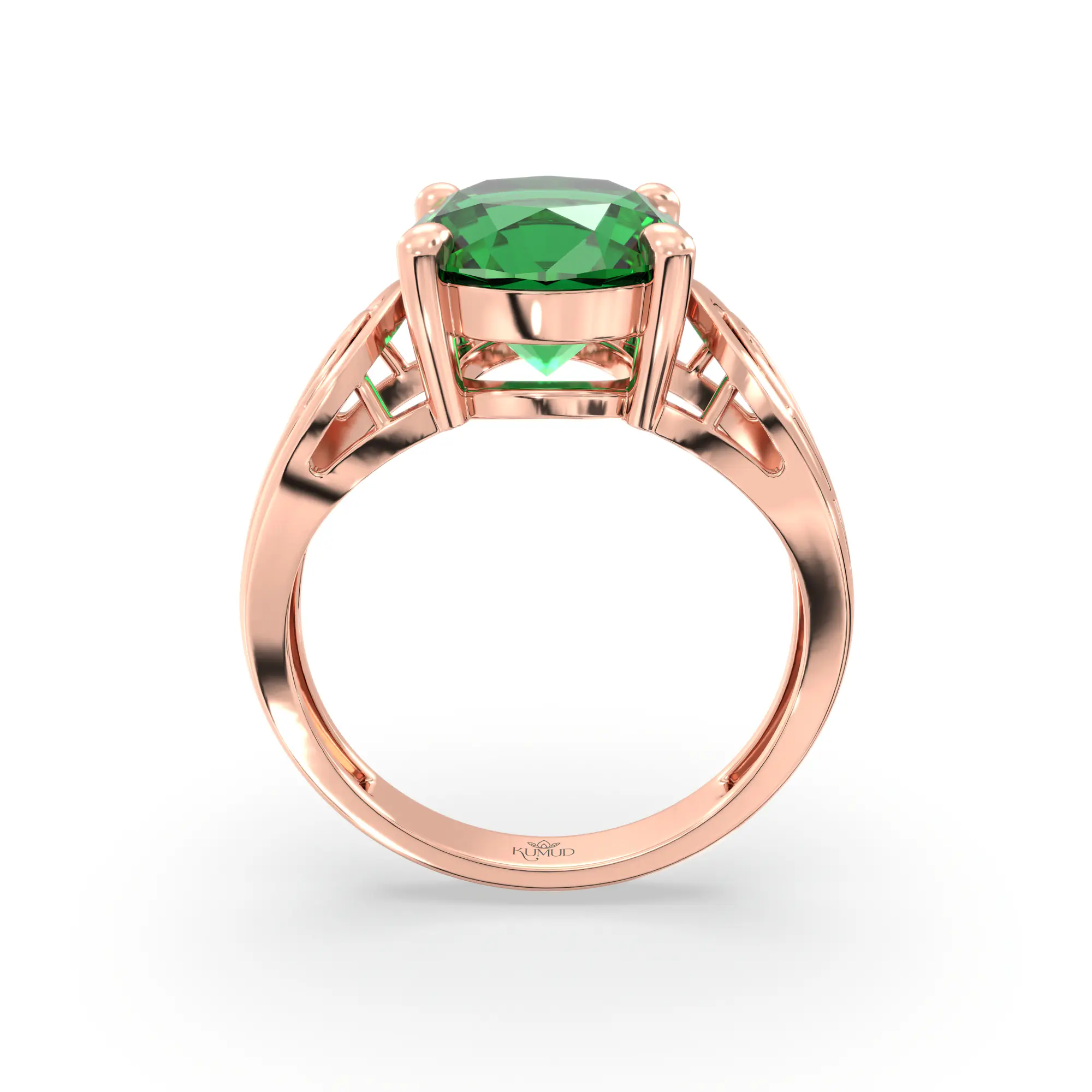 Emerald (Panna) Ring for Women in 18K Rose Gold – Oval 9x8 mm, Prong Setting, 4 g (Design K17A-24) thumbnail