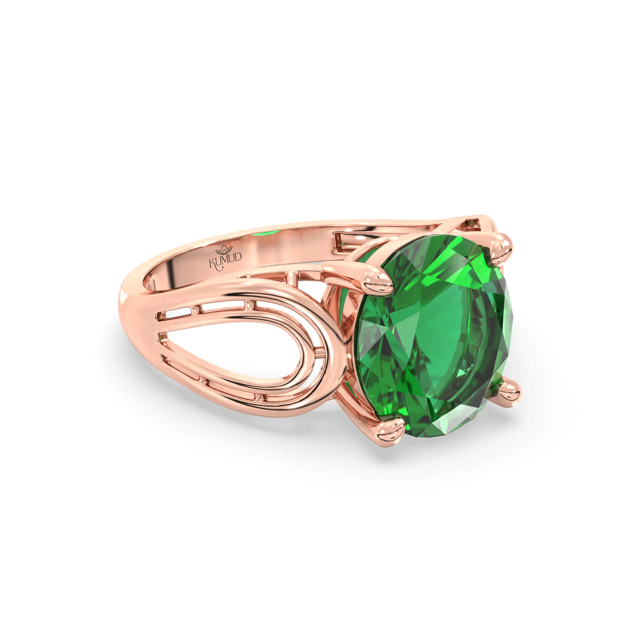 Emerald (Panna) Ring for Women in 18K Rose Gold – Oval 9x8 mm, Prong Setting, 4 g (Design K17A-24) thumbnail