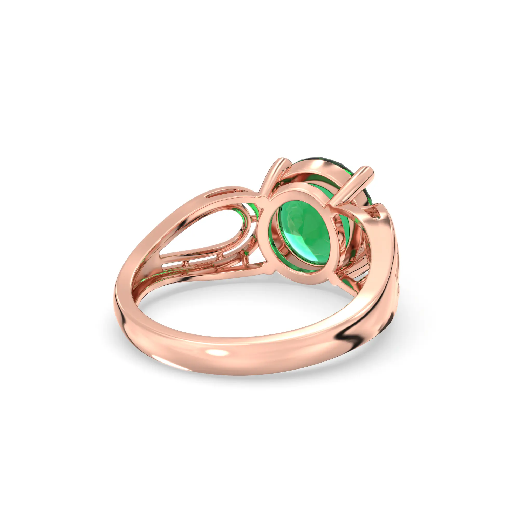 Emerald (Panna) Ring for Women in 18K Rose Gold – Oval 9x8 mm, Prong Setting, 4 g (Design K17A-24) thumbnail