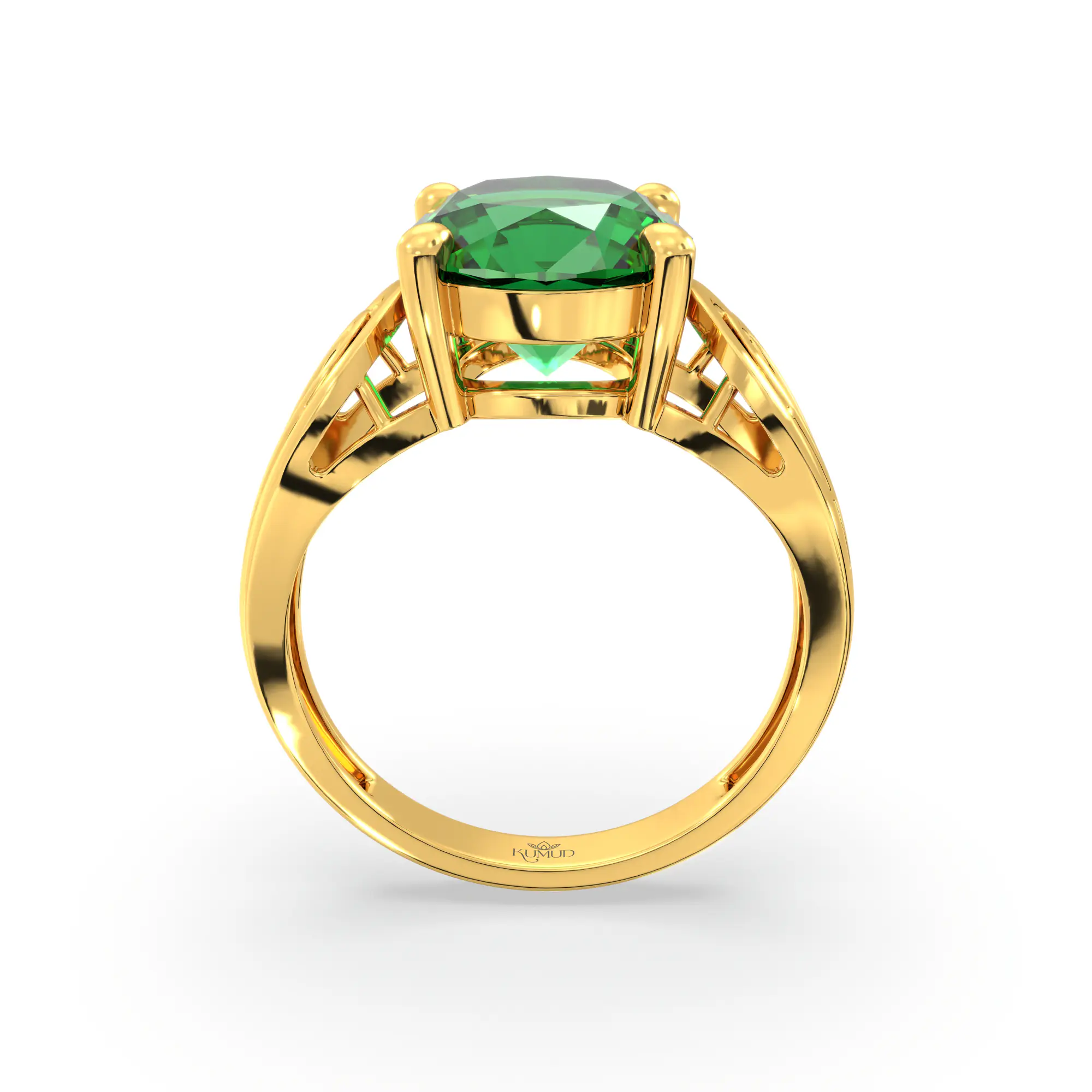 Emerald (Panna) Ring for Women in 22K Yellow Gold – Oval 9x8 mm, Prong Setting, 4 g (Design K17A-24) thumbnail