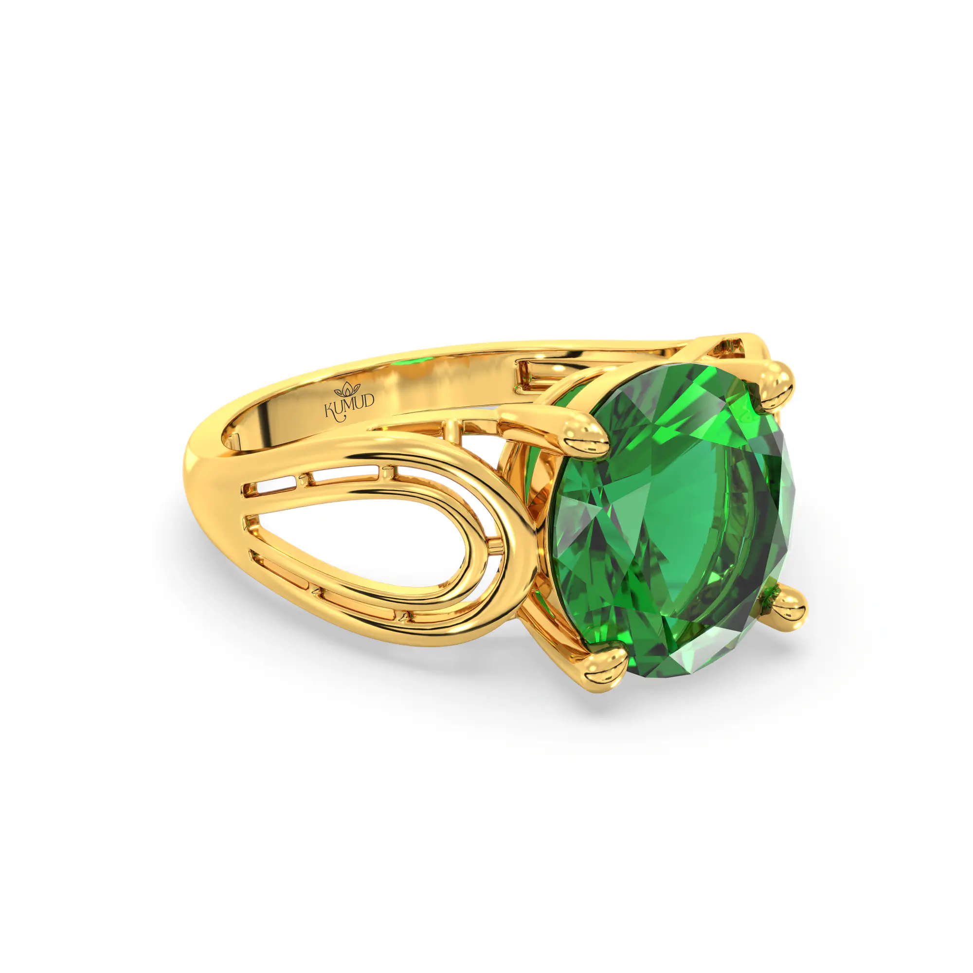 Emerald (Panna) Ring for Women in 22K Yellow Gold – Oval 9x8 mm, Prong Setting, 4 g (Design K17A-24) thumbnail