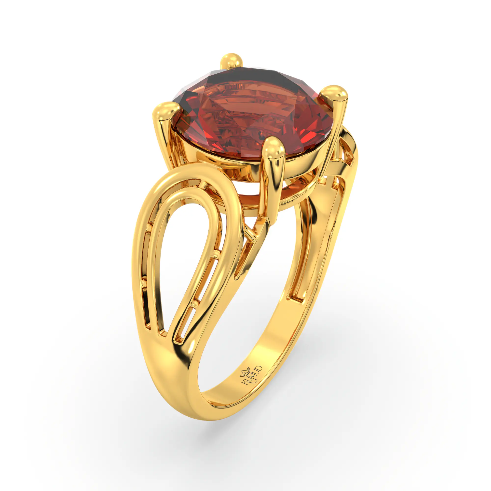 Hessonite (Gomed) Ring for Women in 22K Yellow Gold – Oval 9x8 mm, Prong Setting, 4 g (Design K17A-24) thumbnail