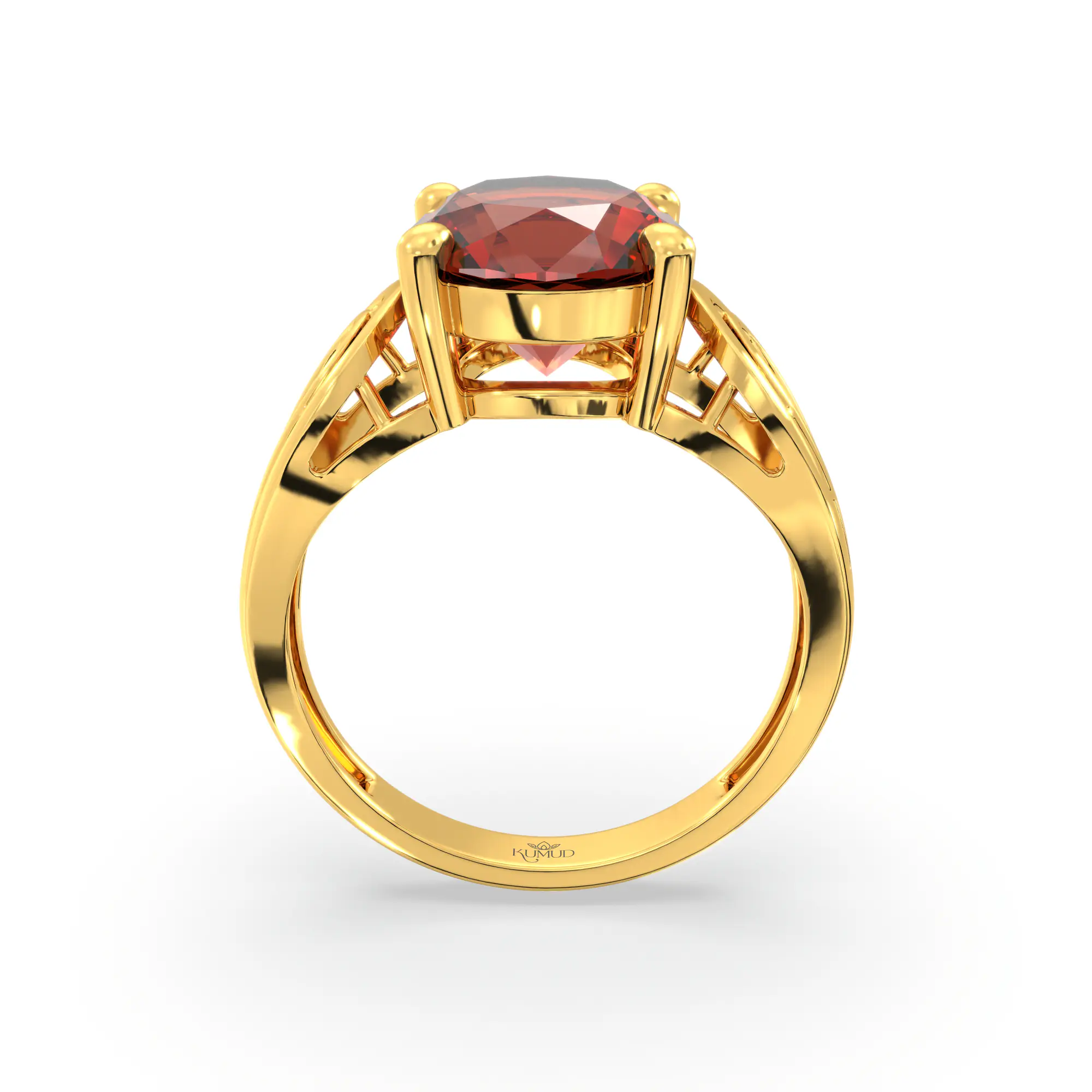 Hessonite (Gomed) Ring for Women in 22K Yellow Gold – Oval 9x8 mm, Prong Setting, 4 g (Design K17A-24) thumbnail