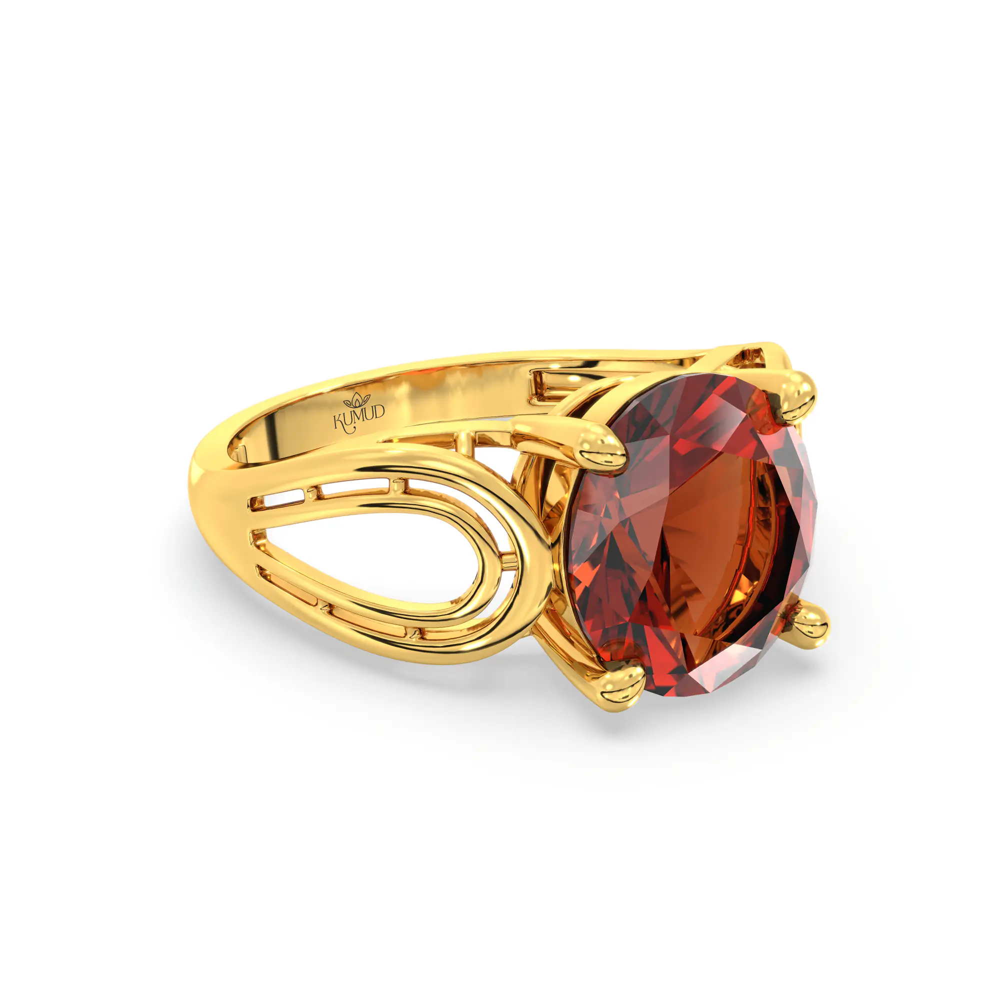 Hessonite (Gomed) Ring for Women in 22K Yellow Gold – Oval 9x8 mm, Prong Setting, 4 g (Design K17A-24) thumbnail