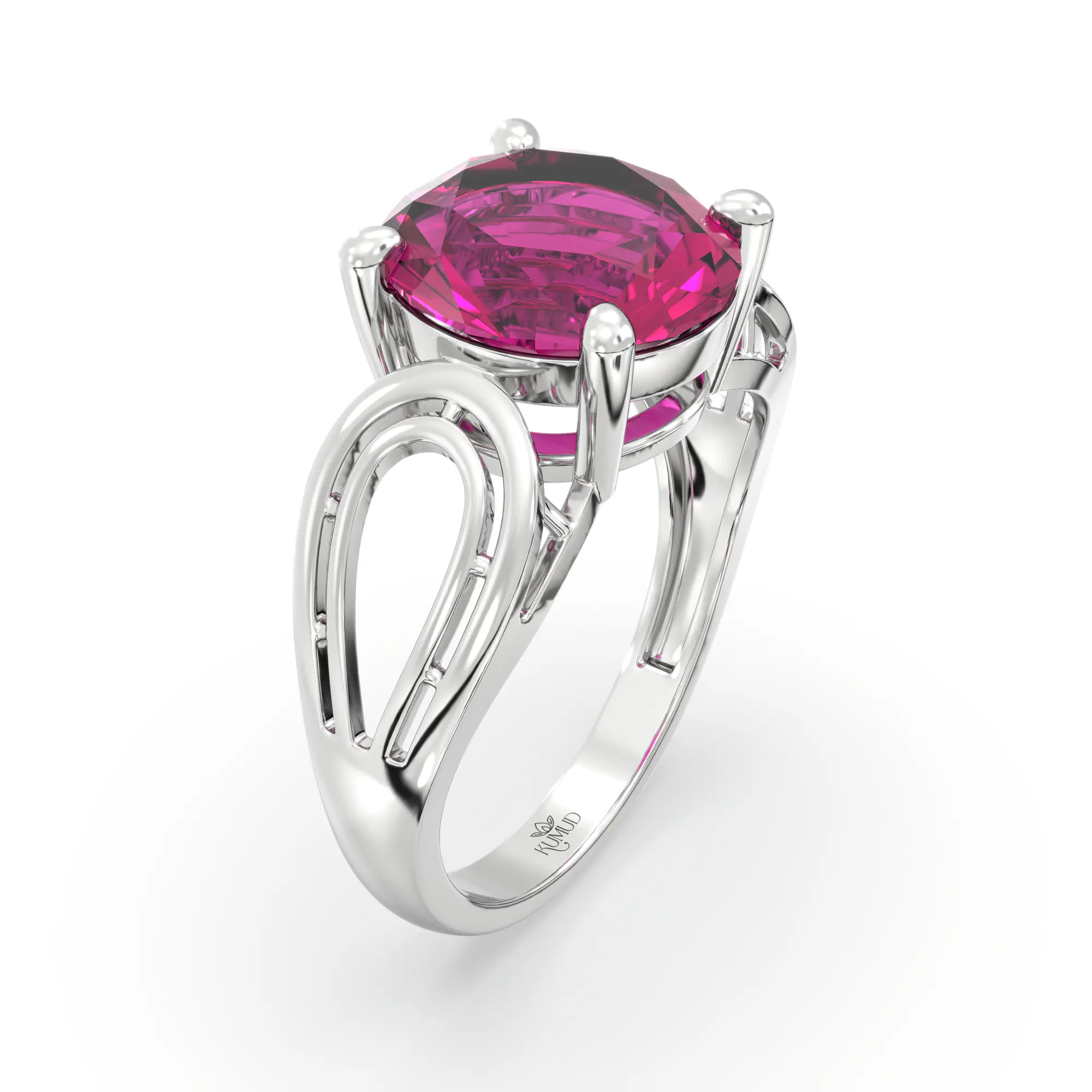 Ruby (Manik) Ring for Women in 18K White Gold – Oval 9x8 mm, Prong Setting, 4 g (Design K17A-24) thumbnail
