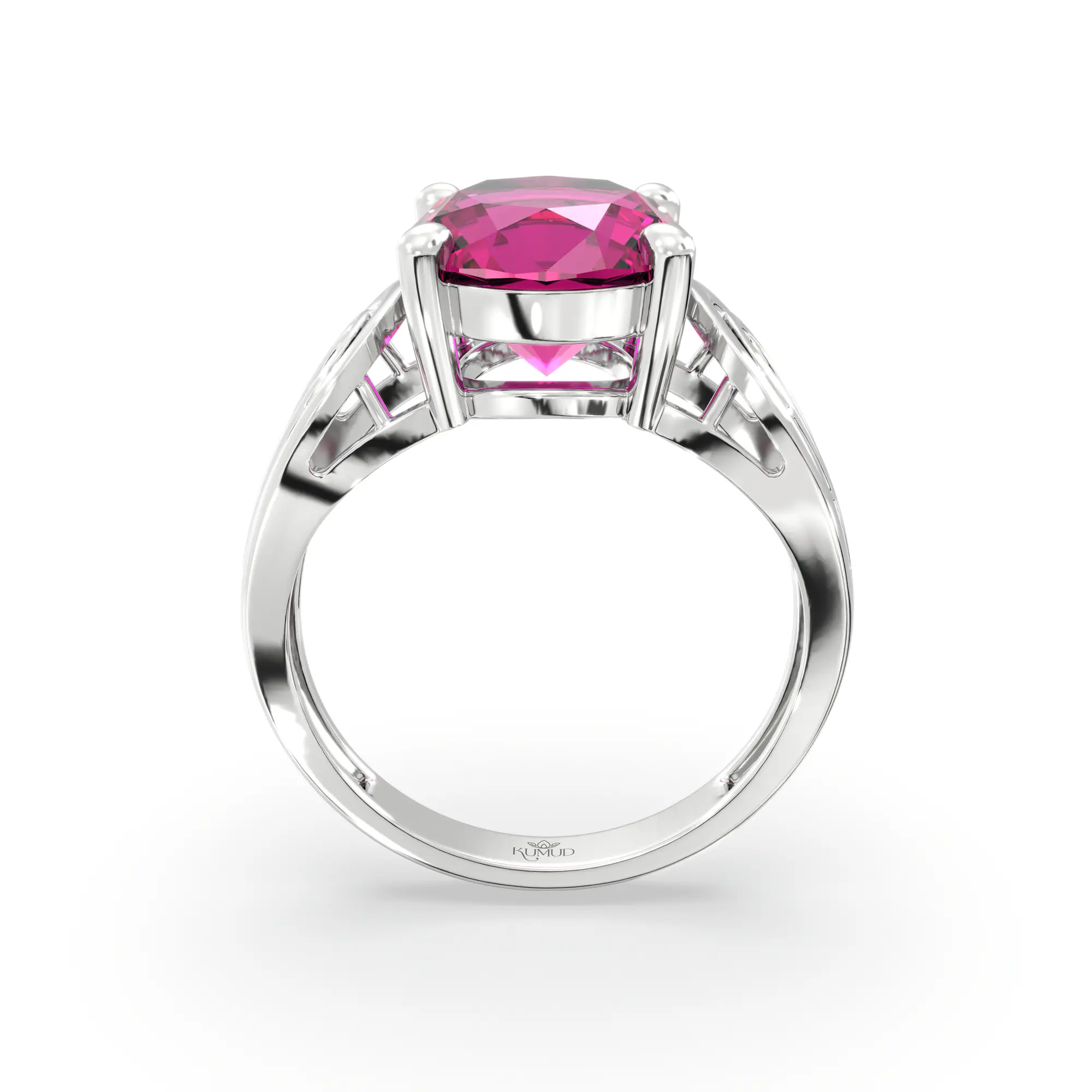 Ruby (Manik) Ring for Women in 18K White Gold – Oval 9x8 mm, Prong Setting, 4 g (Design K17A-24) thumbnail