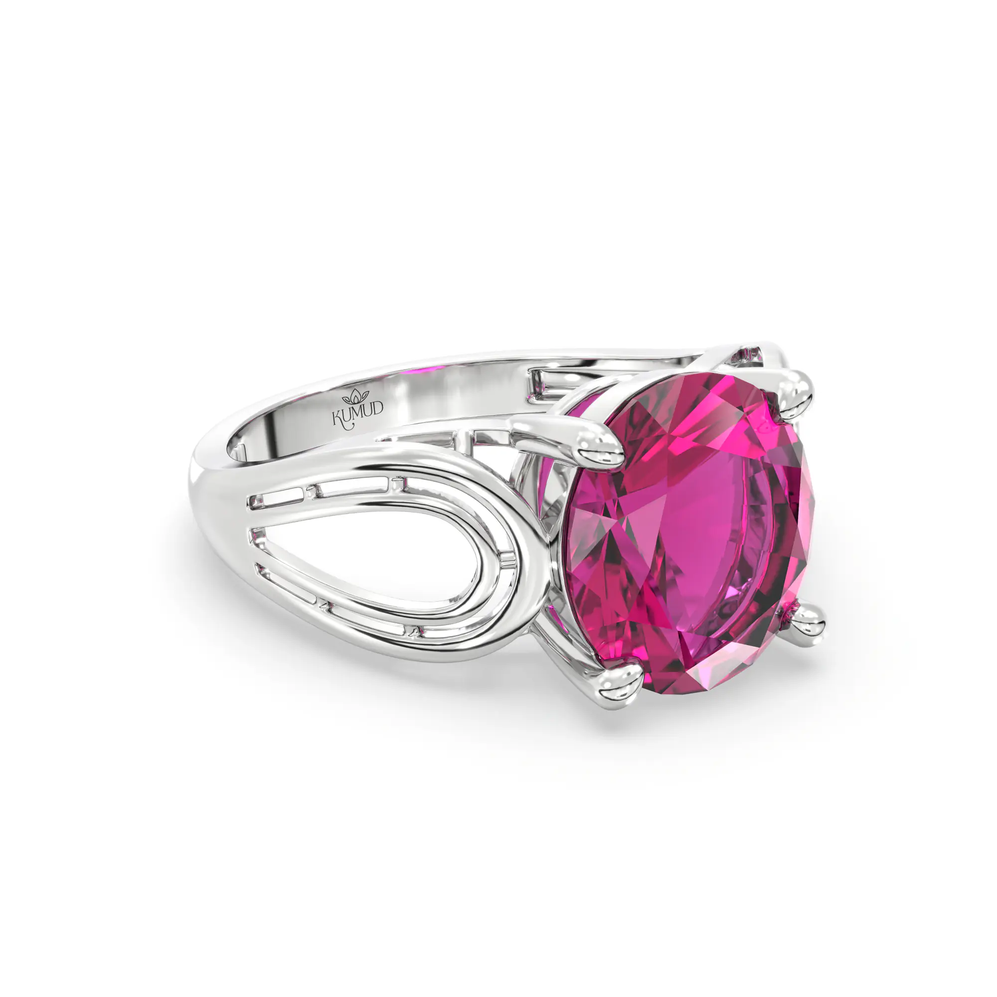 Ruby (Manik) Ring for Women in 18K White Gold – Oval 9x8 mm, Prong Setting, 4 g (Design K17A-24) thumbnail