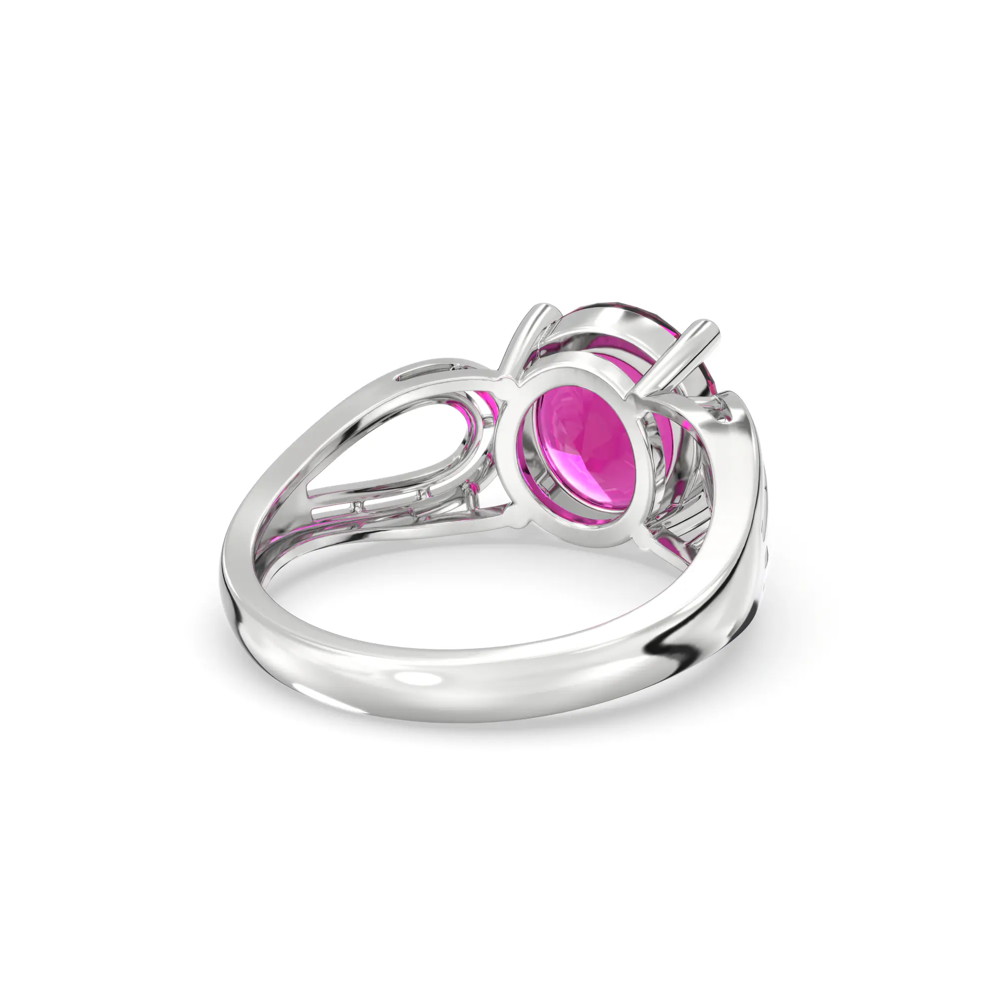 Ruby (Manik) Ring for Women in 18K White Gold – Oval 9x8 mm, Prong Setting, 4 g (Design K17A-24) thumbnail