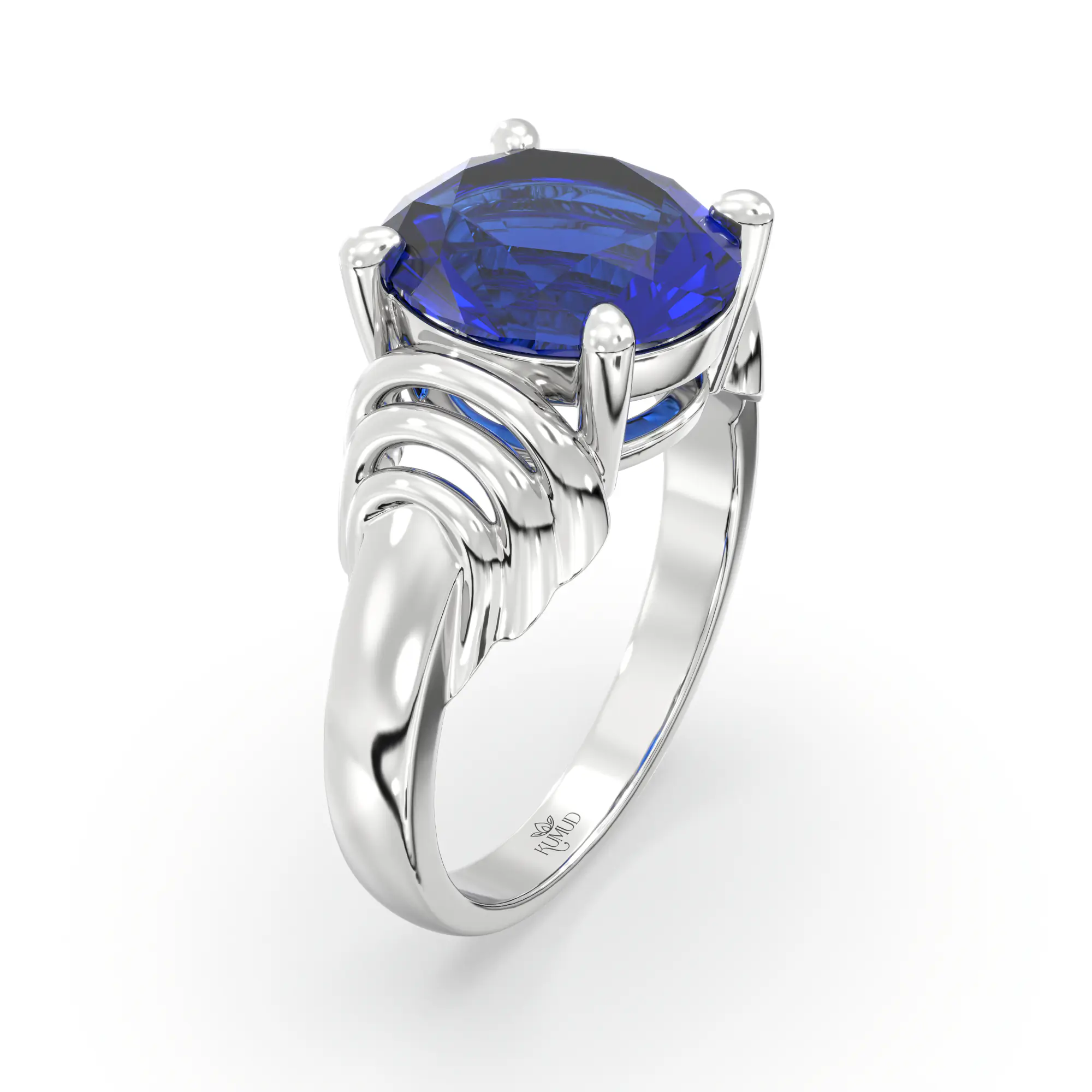 Blue Sapphire (Neelam) Ring for Women in 18K White Gold – Oval 9x8 mm, Prong Setting, 6 g (Design K17A-25) thumbnail