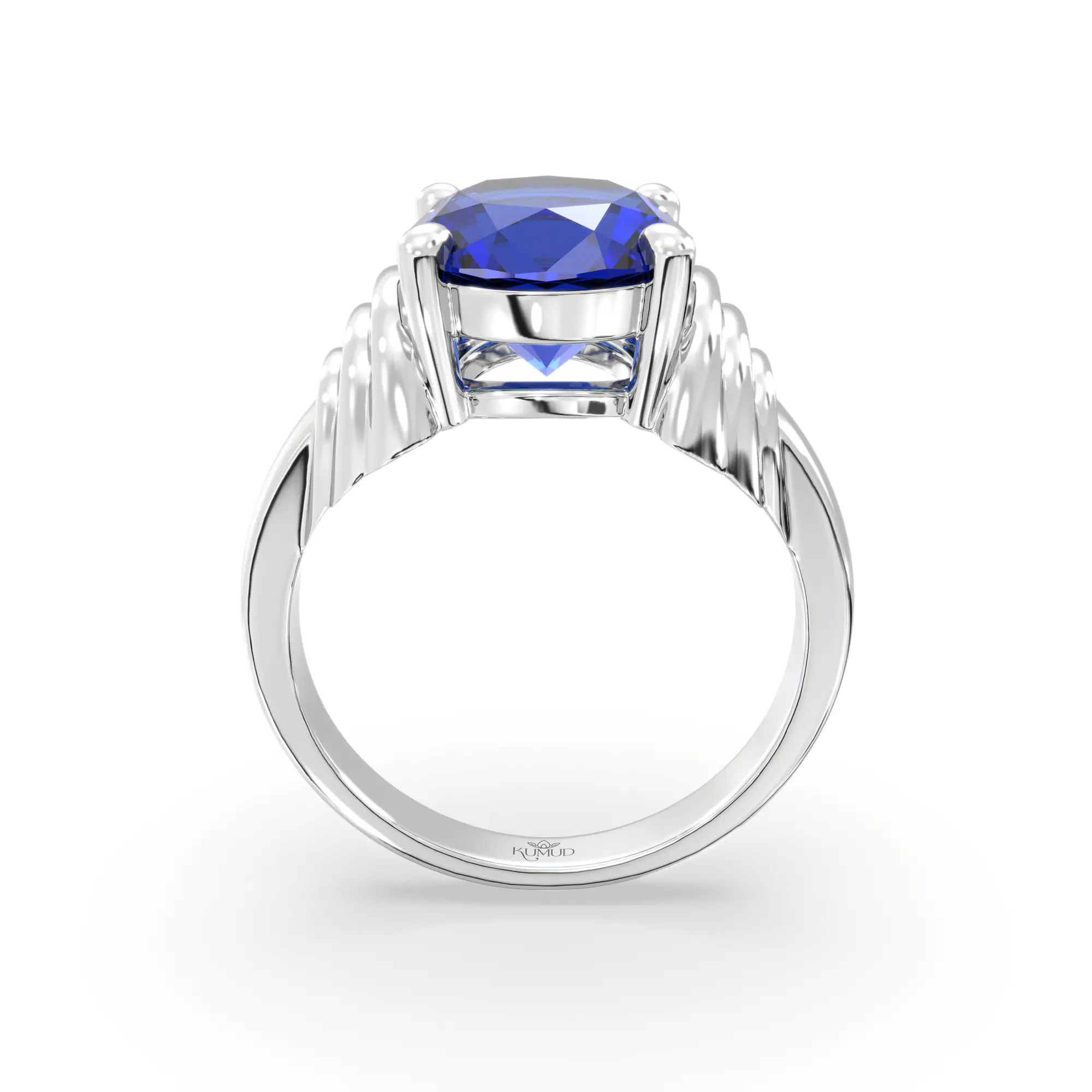 Blue Sapphire (Neelam) Ring for Women in 18K White Gold – Oval 9x8 mm, Prong Setting, 6 g (Design K17A-25) thumbnail