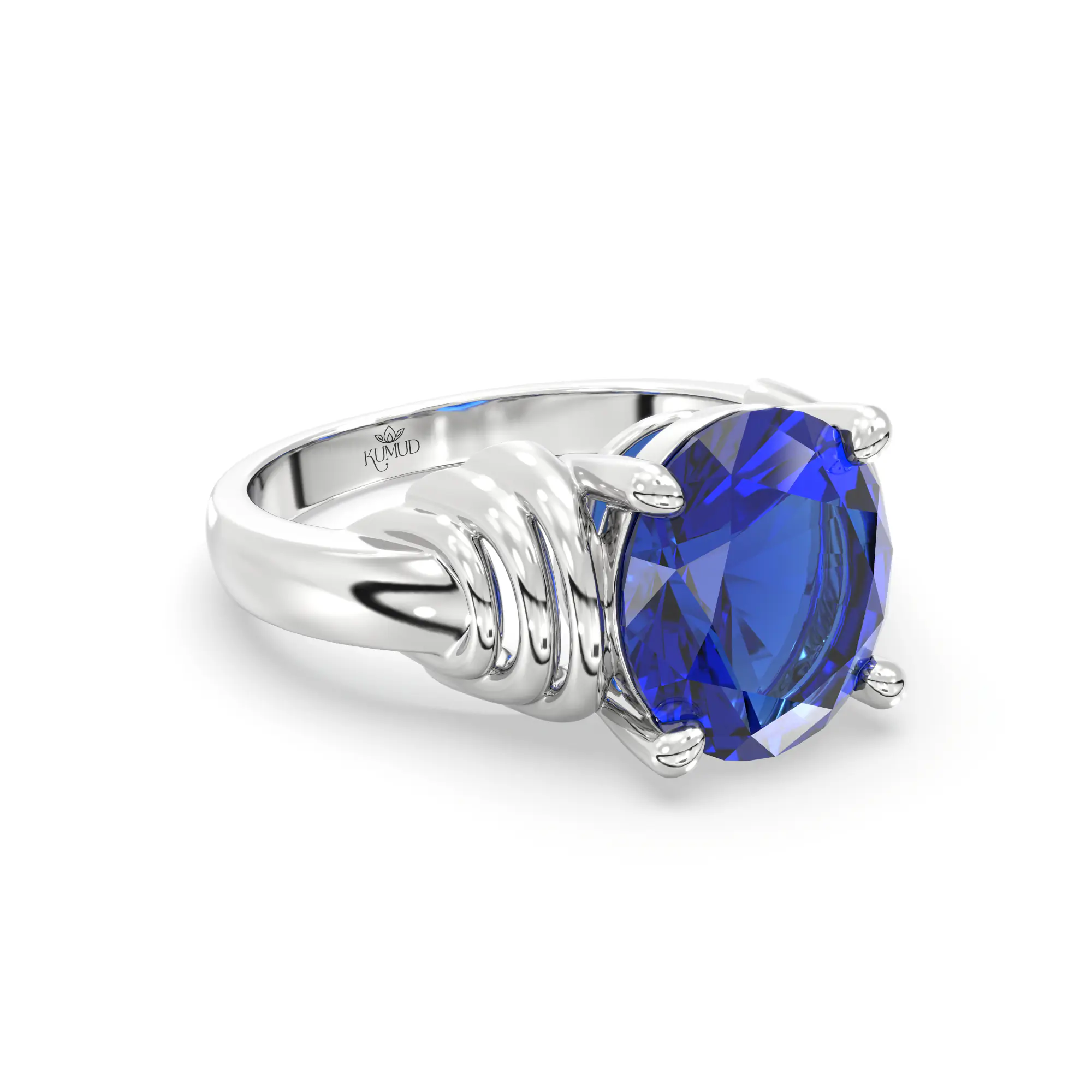 Blue Sapphire (Neelam) Ring for Women in 18K White Gold – Oval 9x8 mm, Prong Setting, 6 g (Design K17A-25) thumbnail