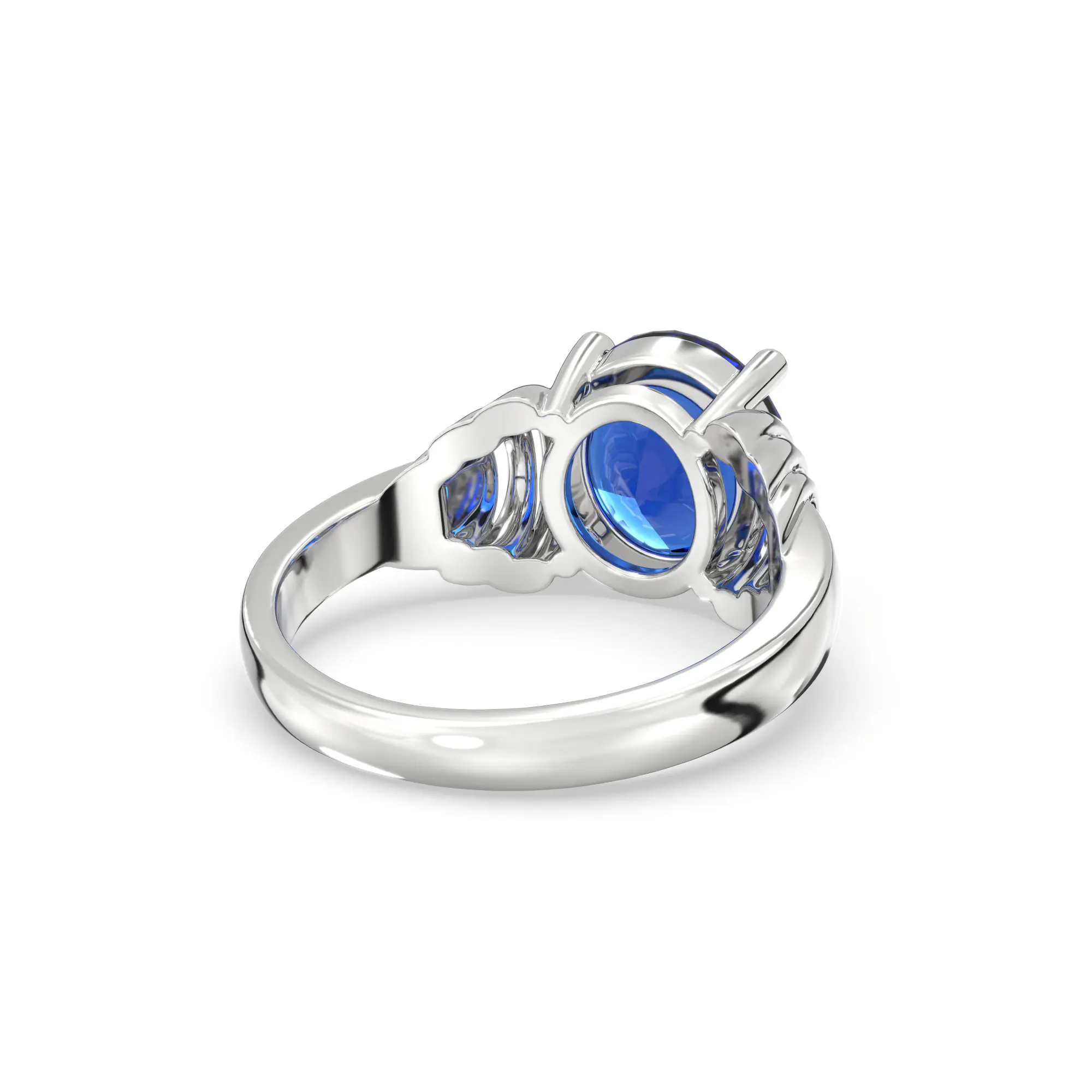 Blue Sapphire (Neelam) Ring for Women in 18K White Gold – Oval 9x8 mm, Prong Setting, 6 g (Design K17A-25) thumbnail